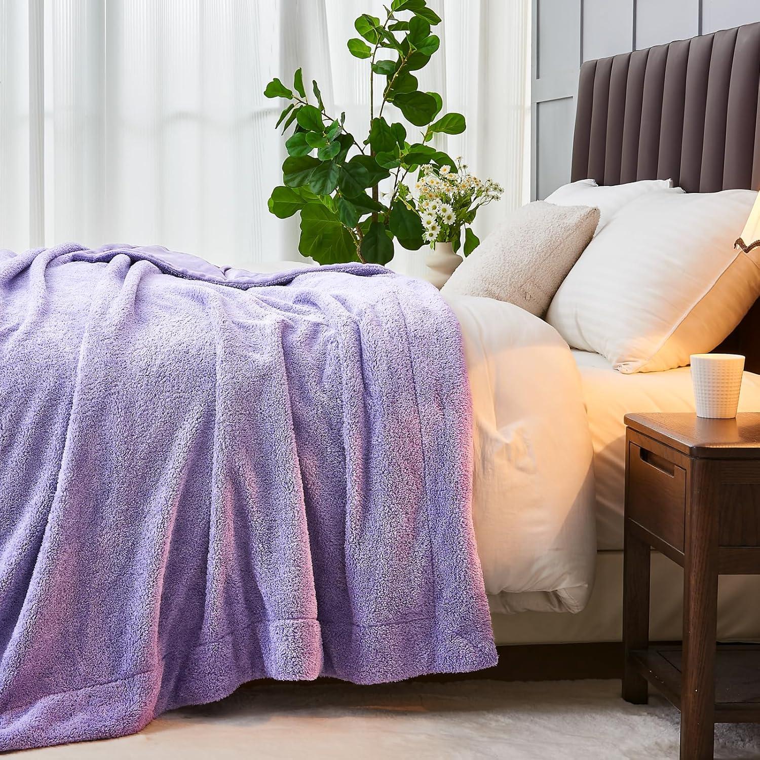 Lavender Purple Knitted Fleece Throw Blanket, 50x60 Inches