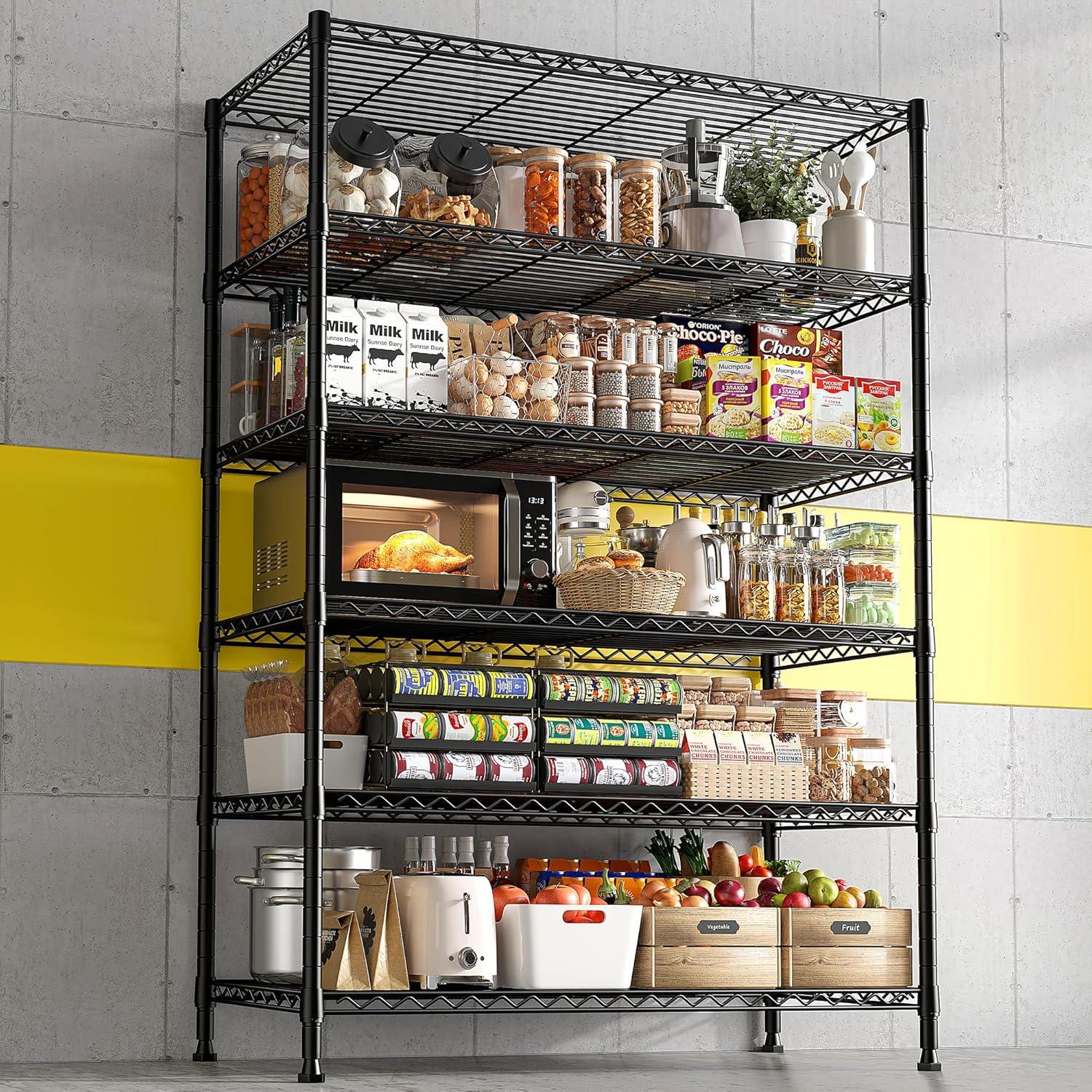 REIBII 75" H Storage Shelves 6-Tier Large Wire Shelving Unit Adjustable Metal Shelving Units Detachable Storage Rack for Kitchen Laundry Living Room Heavy Duty Metal Shelf 75" X35" X14"