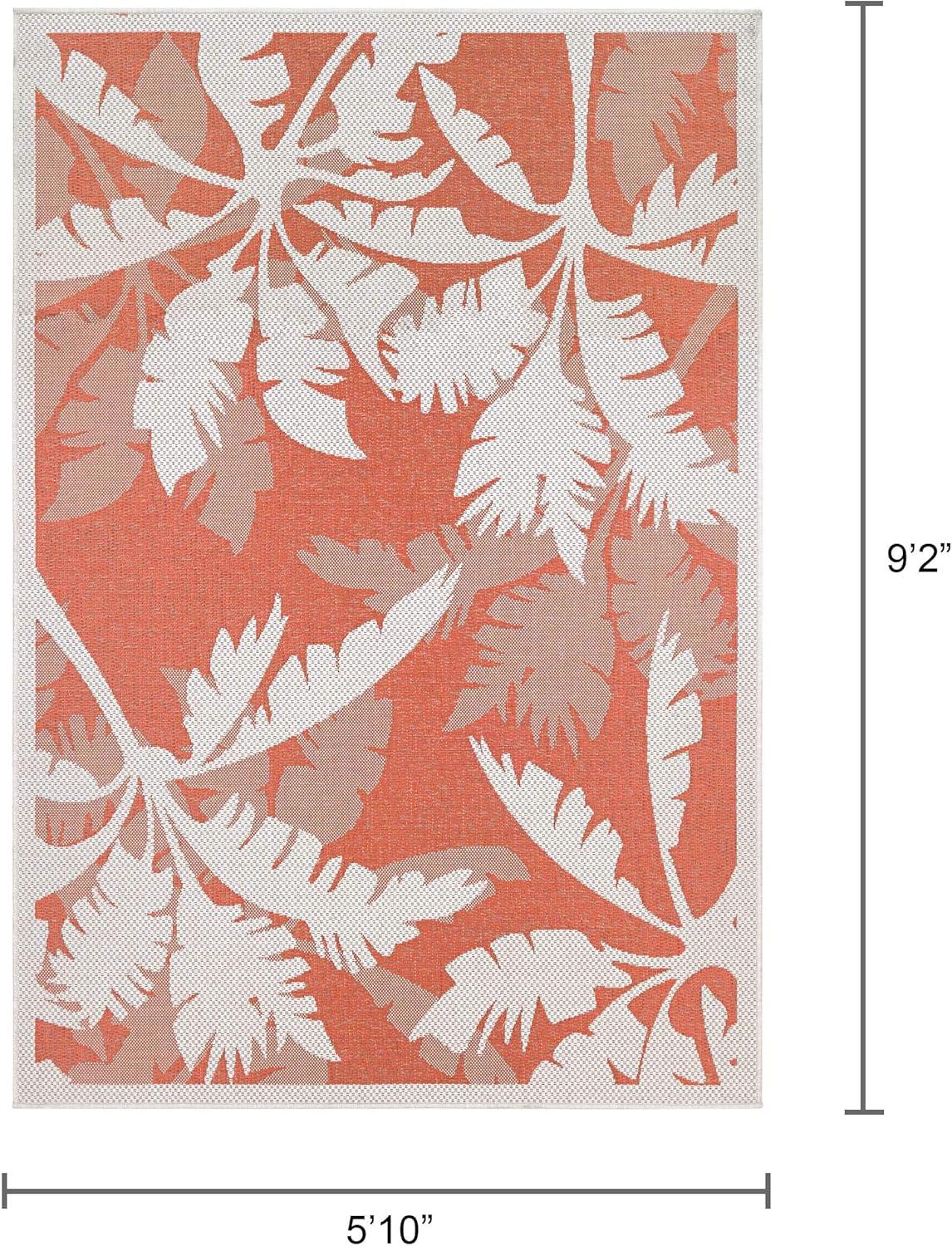 Couristan Monaco Coastal Flora Indoor / Outdoor Area Rug, Ivory-Orange, 5'10" x 9'2"