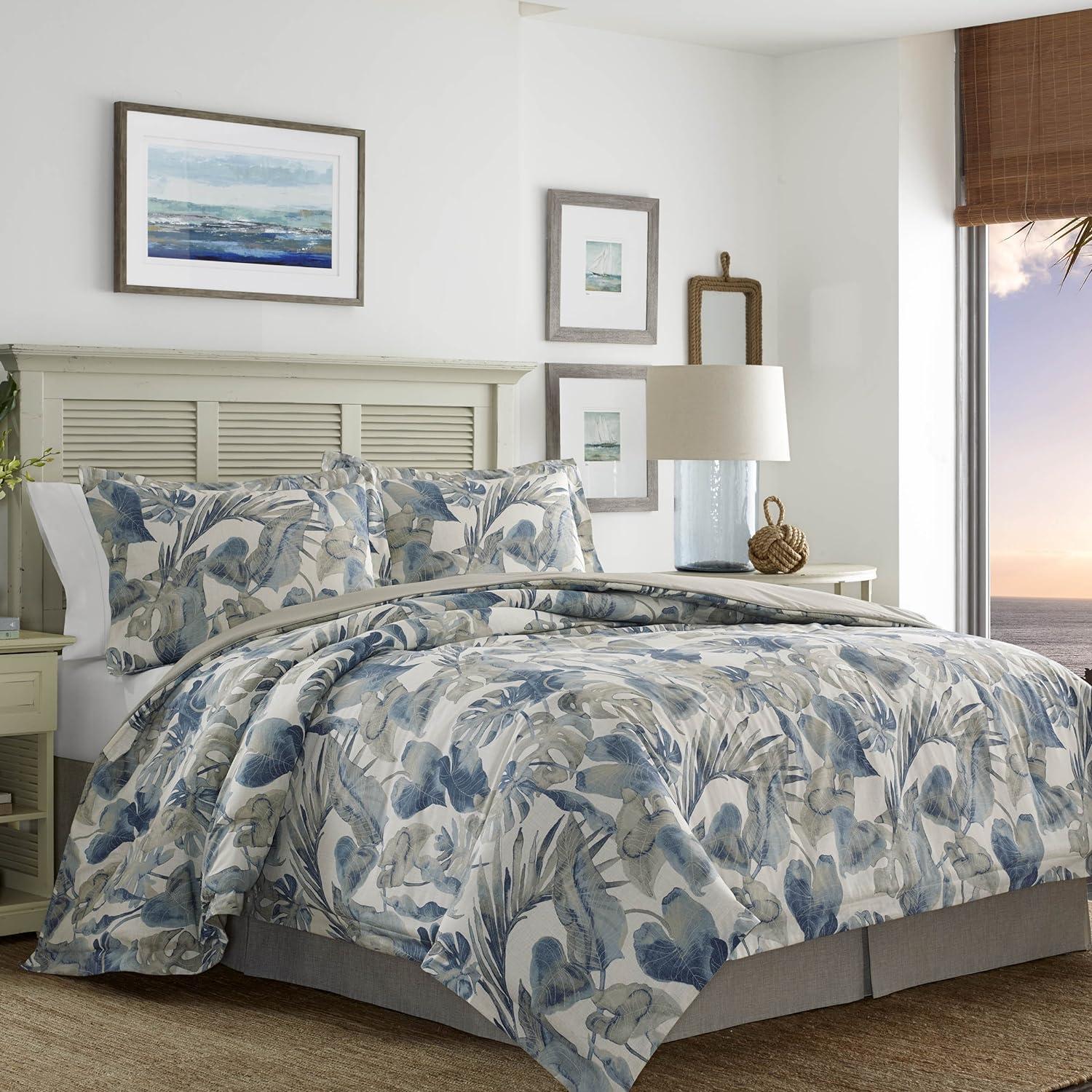 Tommy Bahama Raw Coast Blue Cotton Reversible Duvet Cover Set