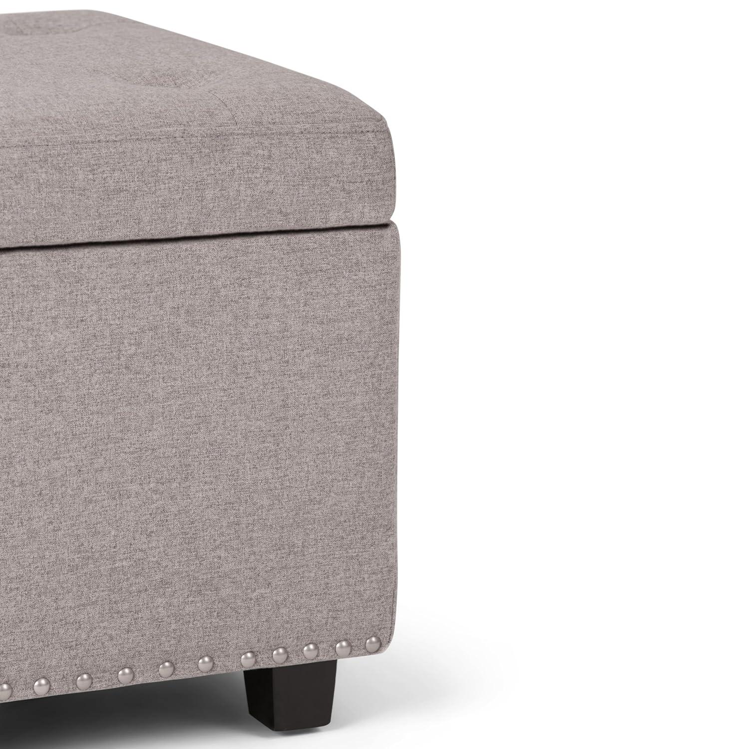 Simpli Home Hamilton 48"W Upholstered Storage Ottoman Bench with Lift-Top Lid, Tufted Design, and Nailhead Trim