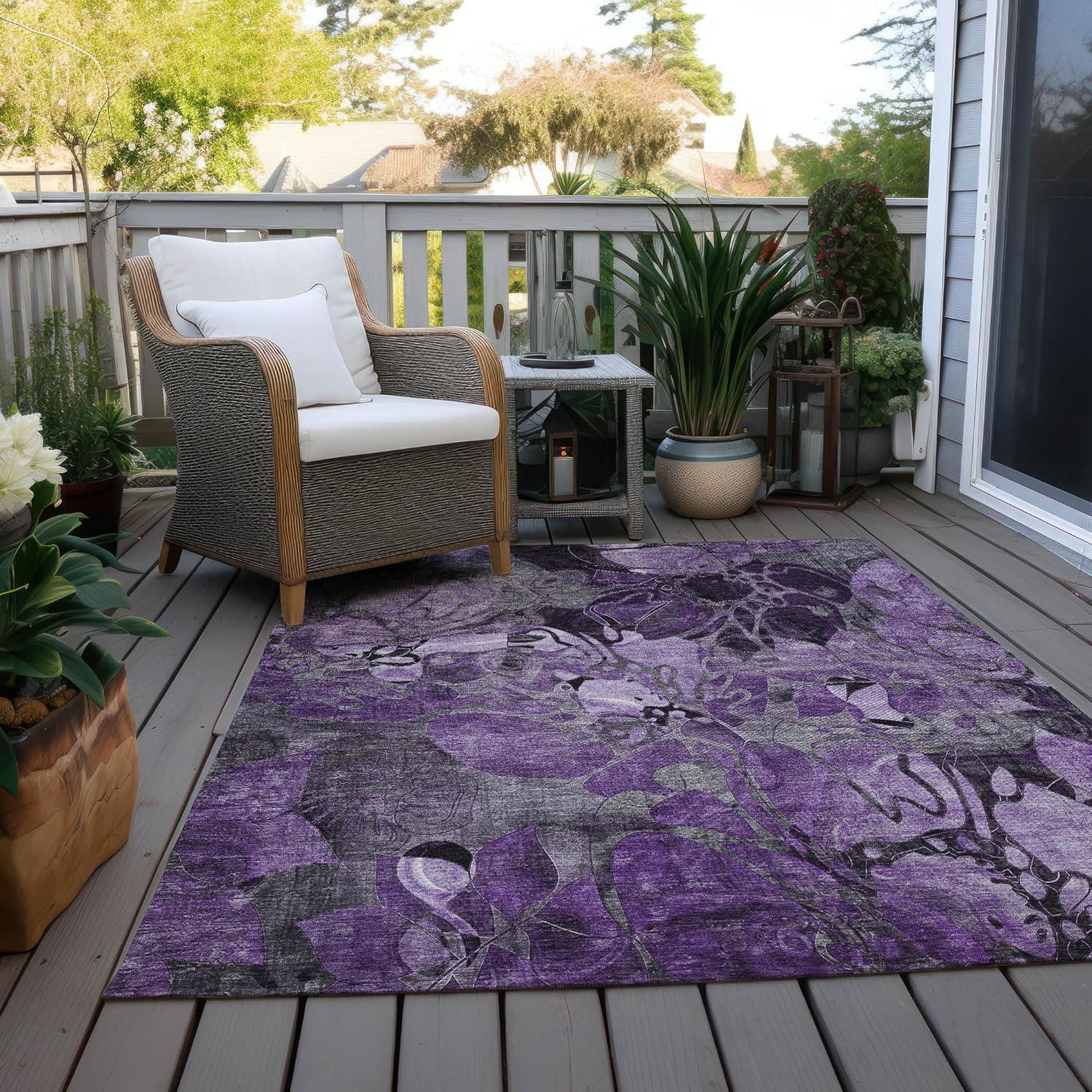 Addison Rugs Chantille Indoor/Outdoor Transitional Floral Purple Washable Rectangle Rug, 9' x 12'