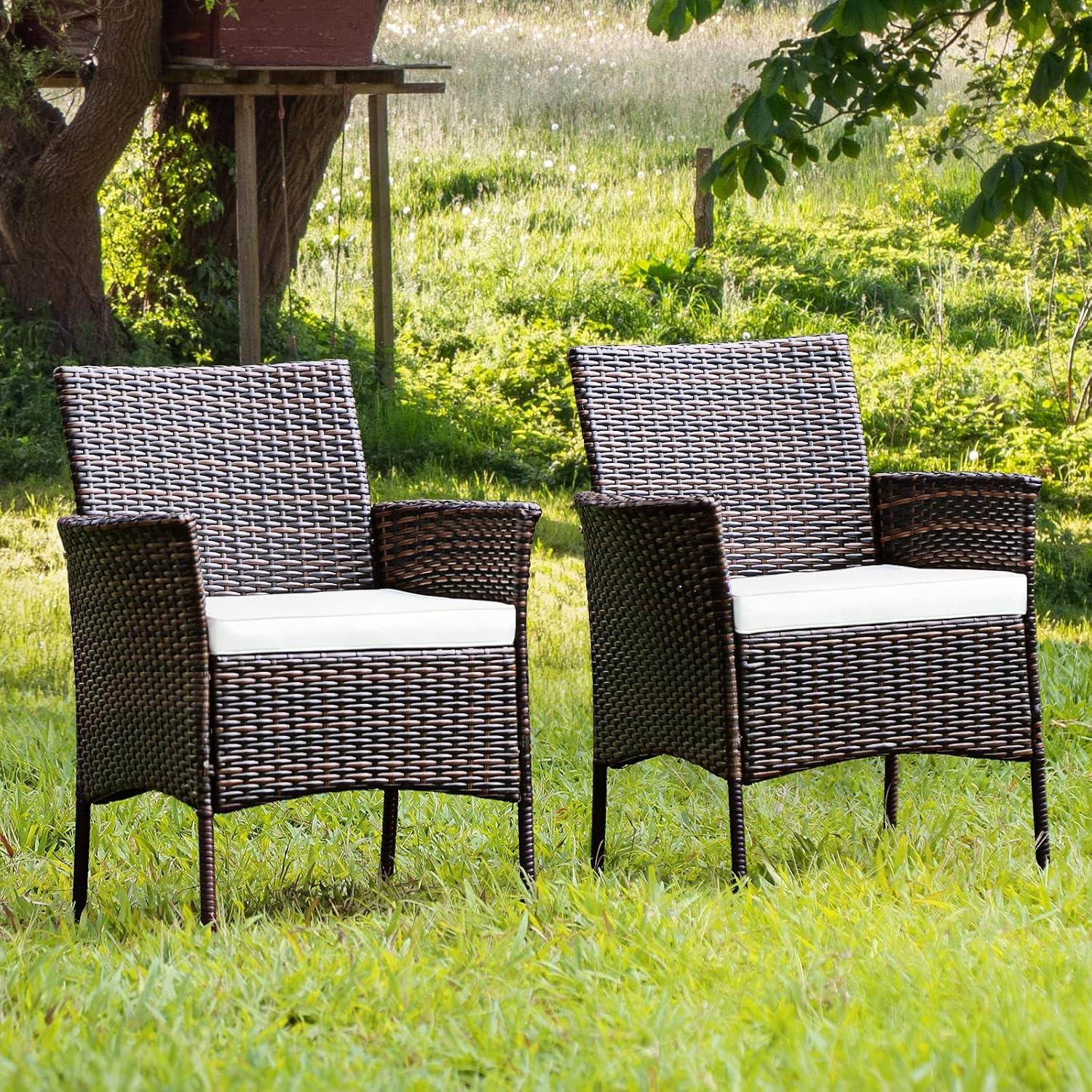 Tangkula Outdoor 2 PCS Rattan Dining Chair Patio Cushioned Arm Chair w/Zipper Brown