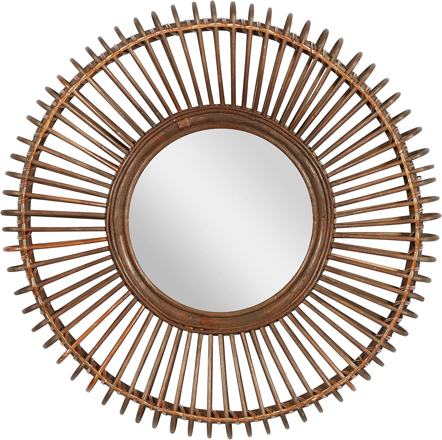 DecMode 30"W, 30"H Round Wall Mirror, Brown