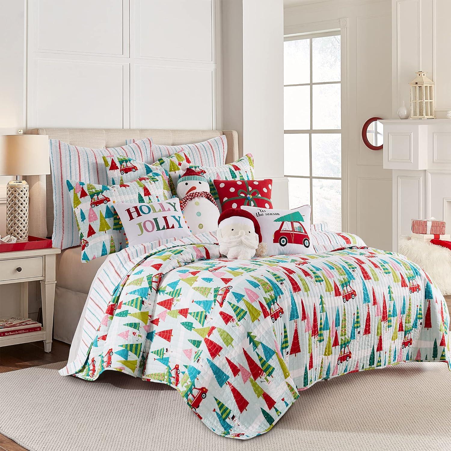 Holly Jolly Red and Light Blue Striped Euro Shams