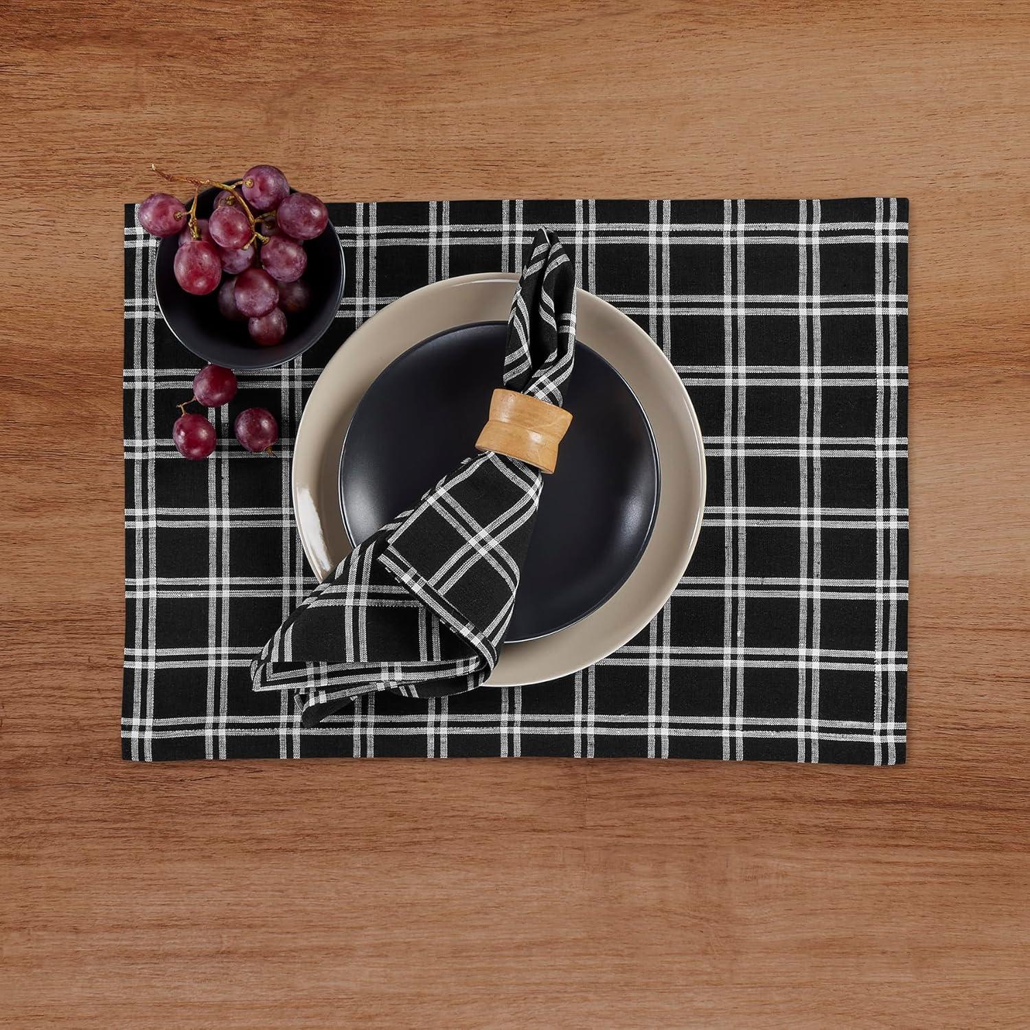 Solino Home Marseille Plaid - 100% Pure Linen Dinner Napkins (Set of 4)