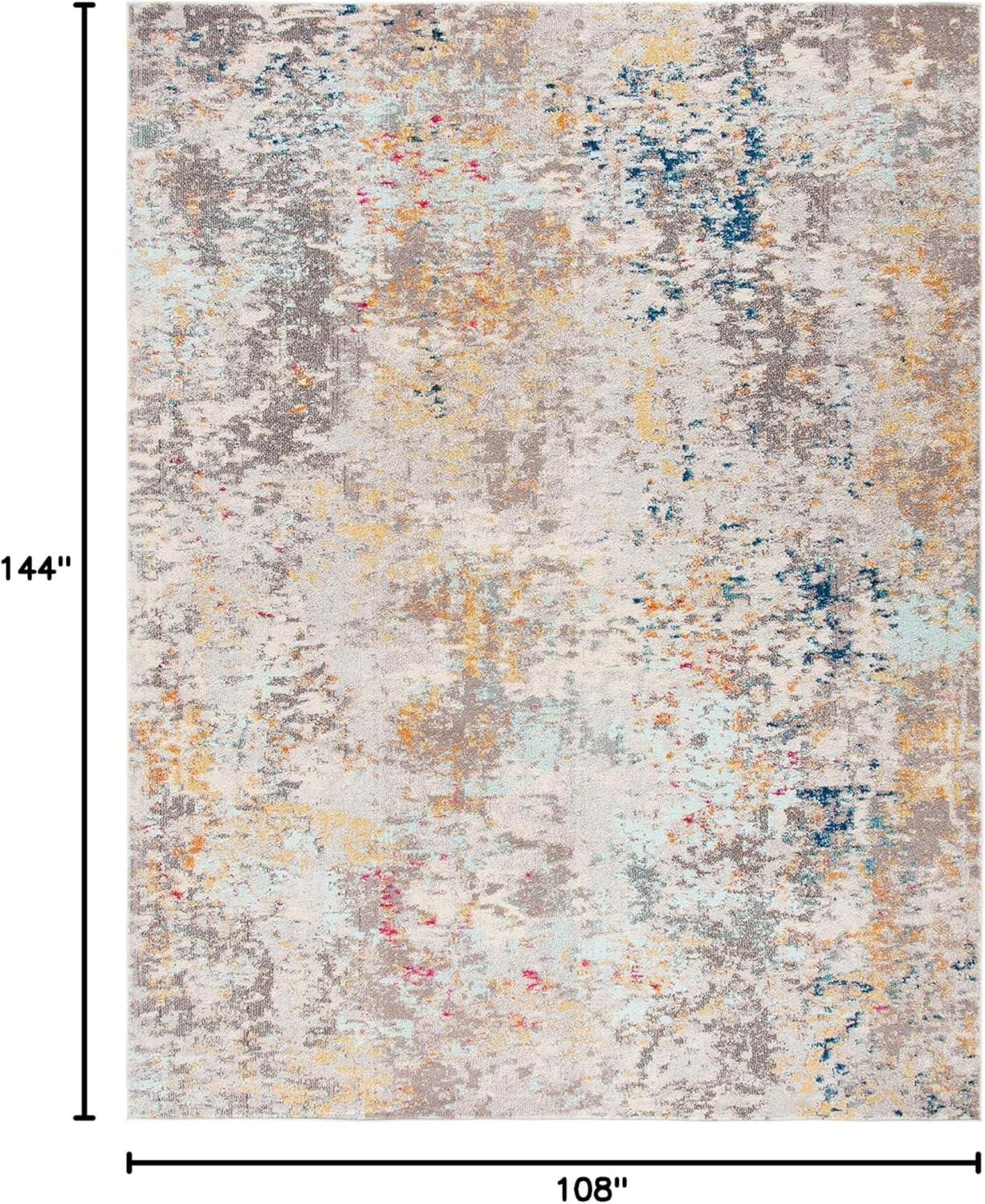 Gray and Gold Abstract 9' x 12' Stain-Resistant Area Rug