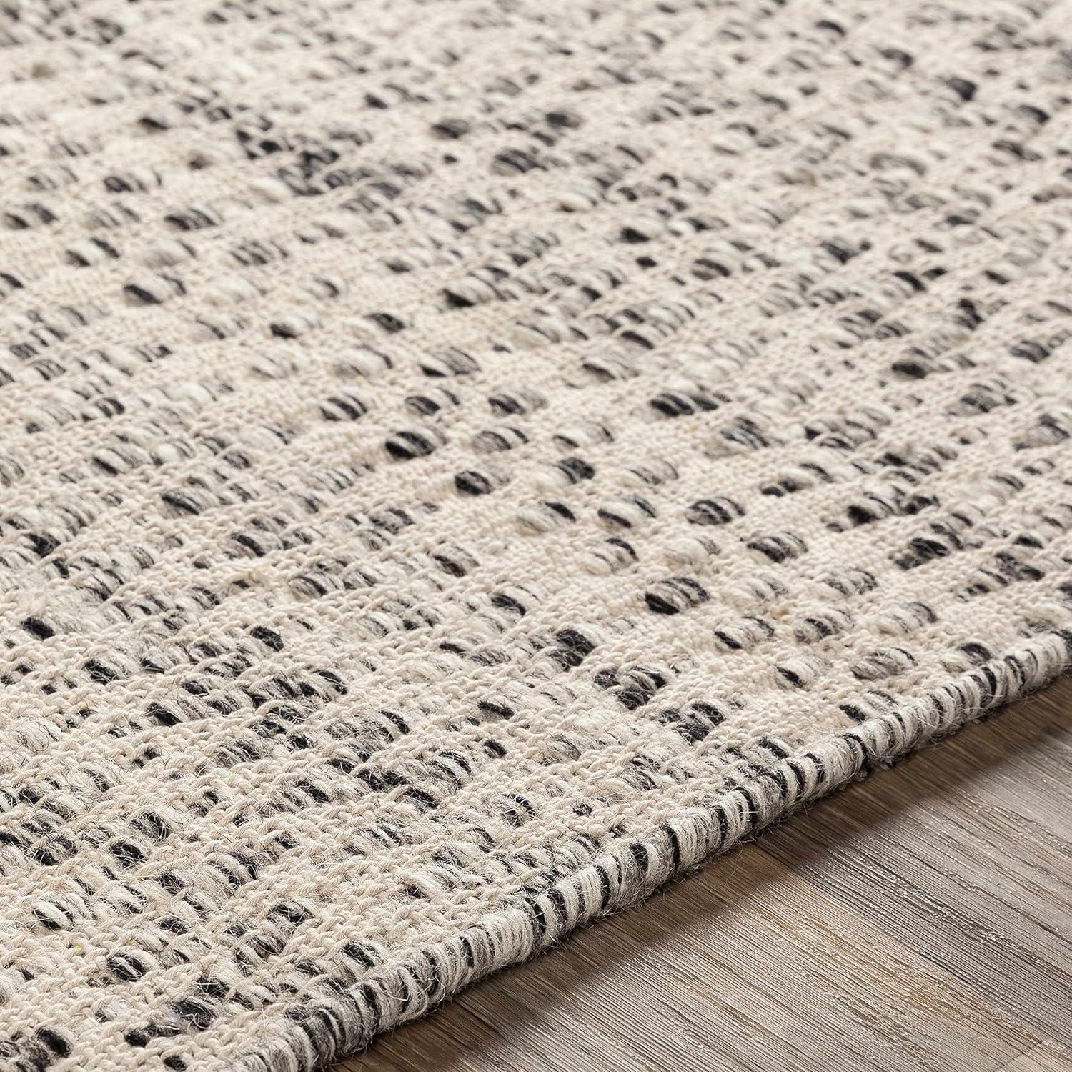 Hauteloom Arabi Boho Hand Woven Wool Natural Fiber Soft Area Rug for Living Room, Bedroom, Dining Room- Traditional Farmhouse High Pile Braided Carpet - Black, Gray, Beige - 8'10" x 12'