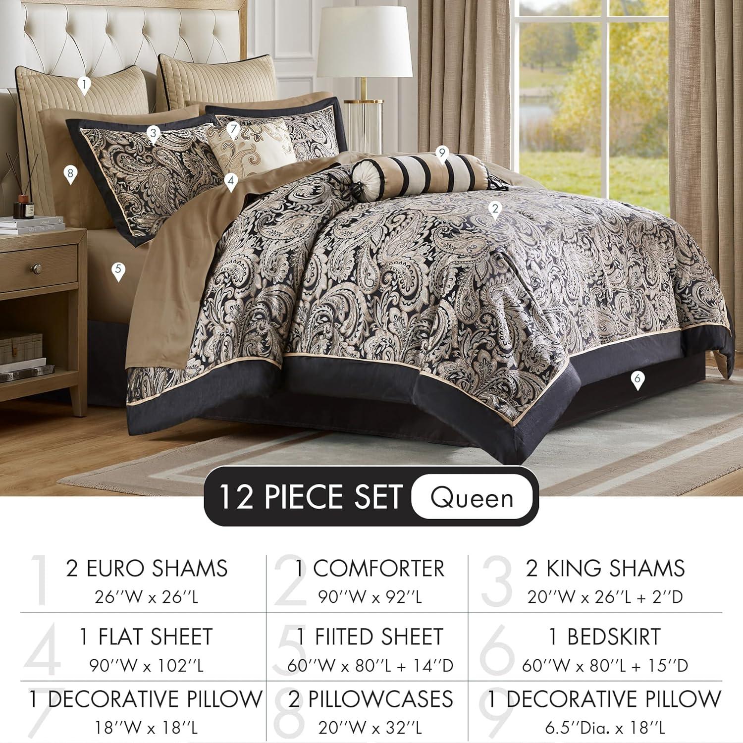 Madison Park Aubrey 12 Piece Comforter Set with Cotton Bed Sheets