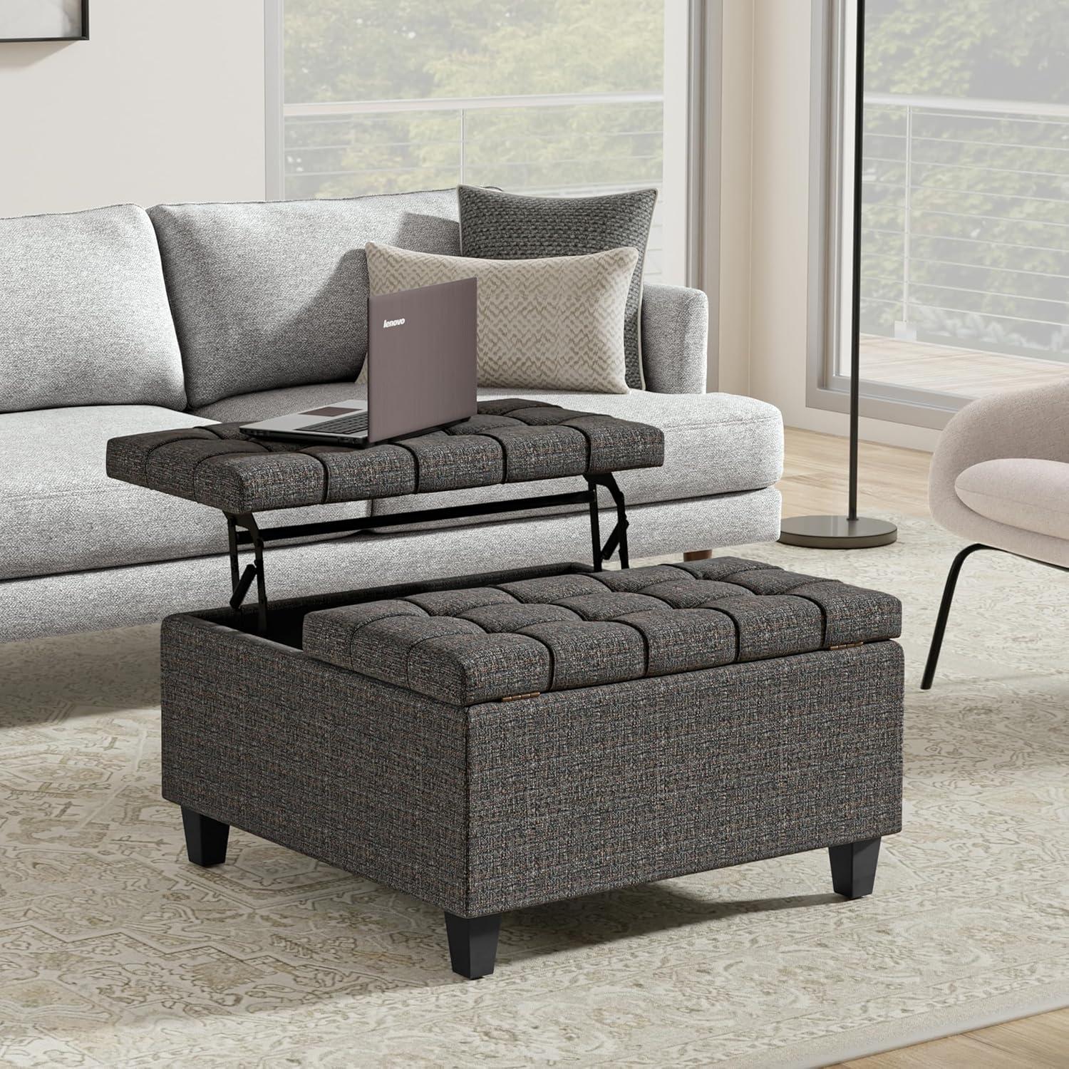 Ebony Tweed Tufted Square Storage Ottoman Coffee Table