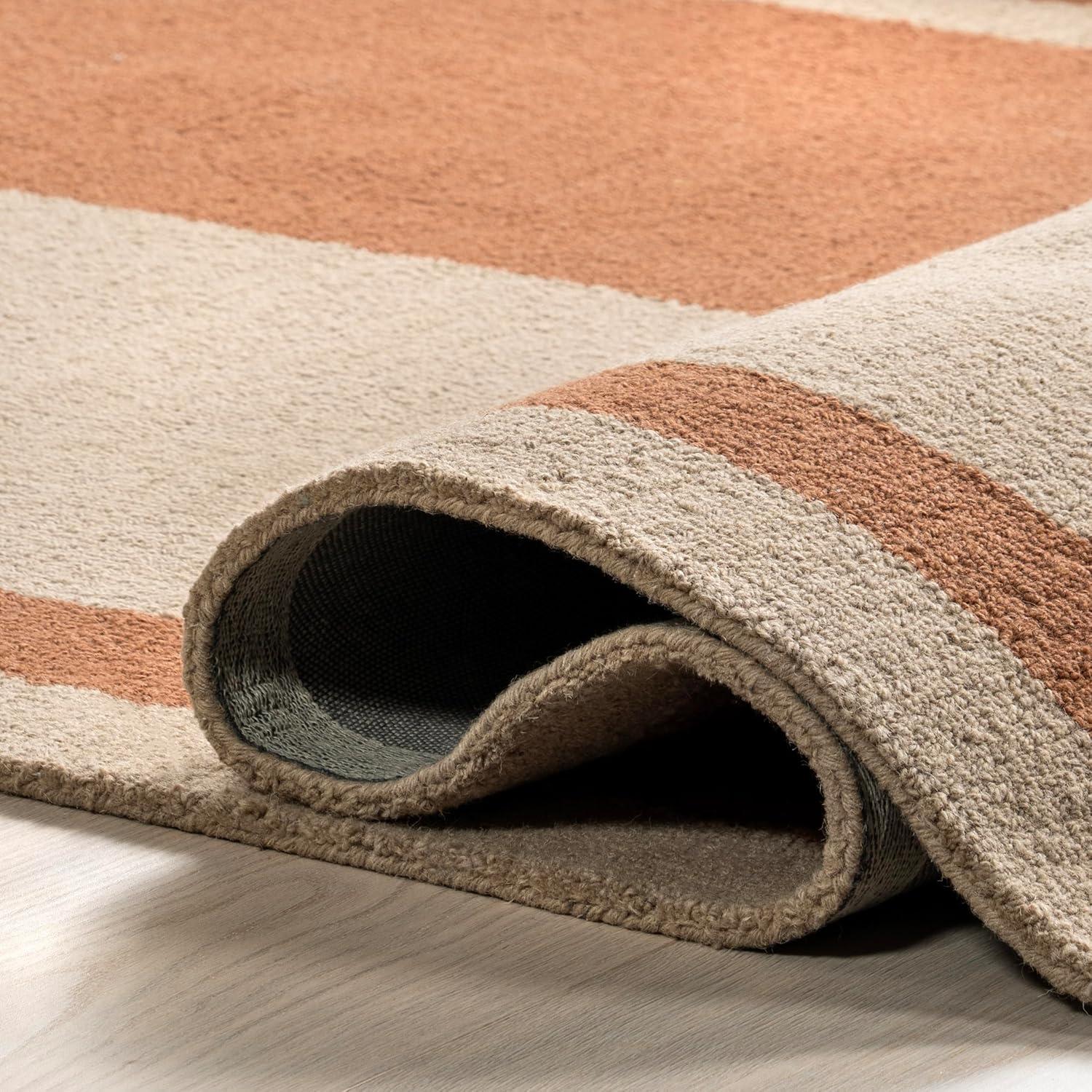 Rust and Beige Wool Flat Woven Handmade Area Rug