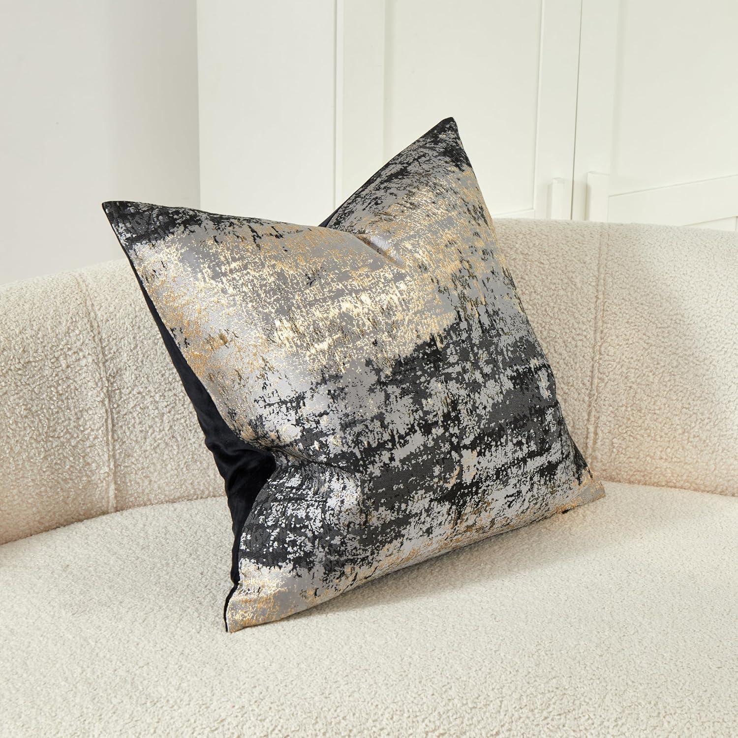 18'' Gold and Black Polyester Euro Throw Pillow Cover