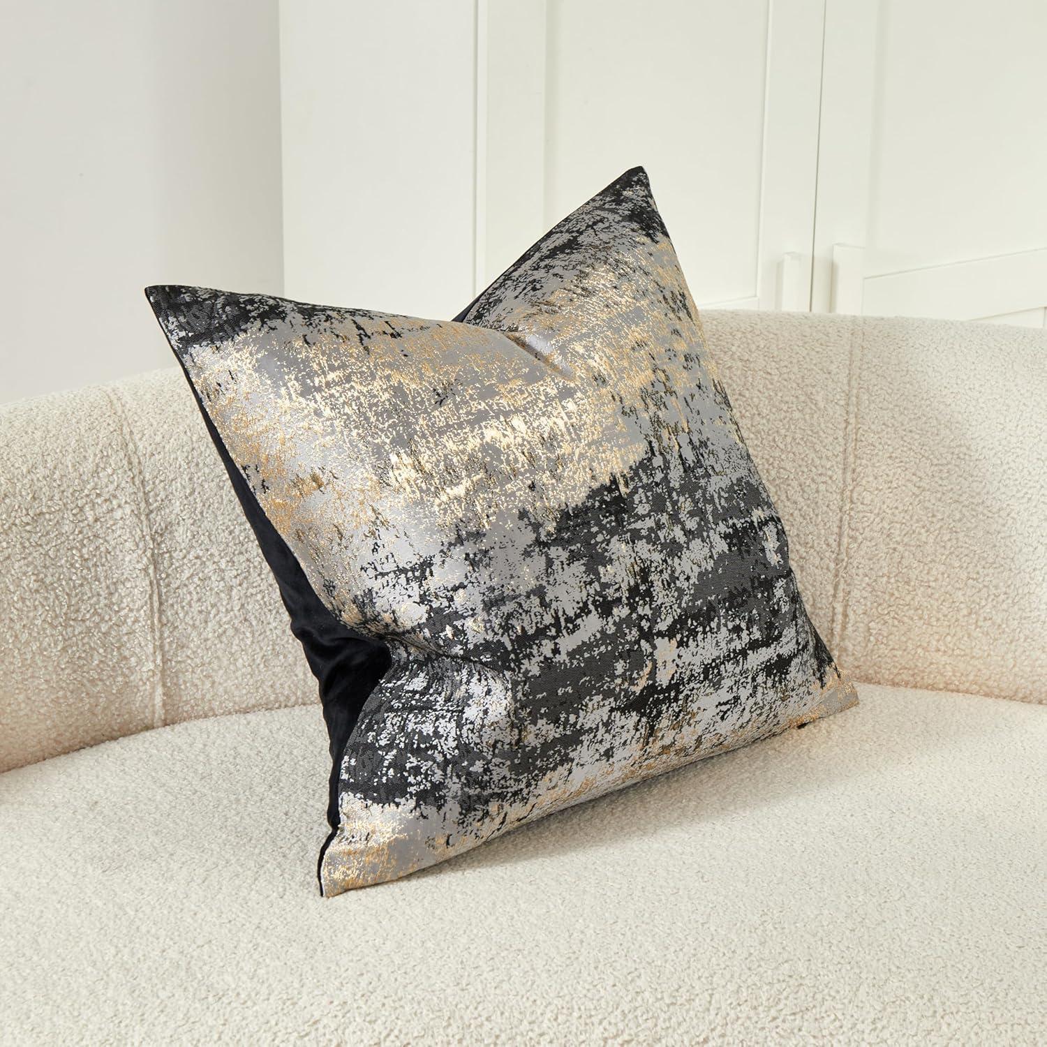 Throw Pillow Covers Luxury Black Throw Pillow Cover Modern Gold Decorative Pillowcase for Couch Sofa Living Room Bedroom Car 18x18 inch