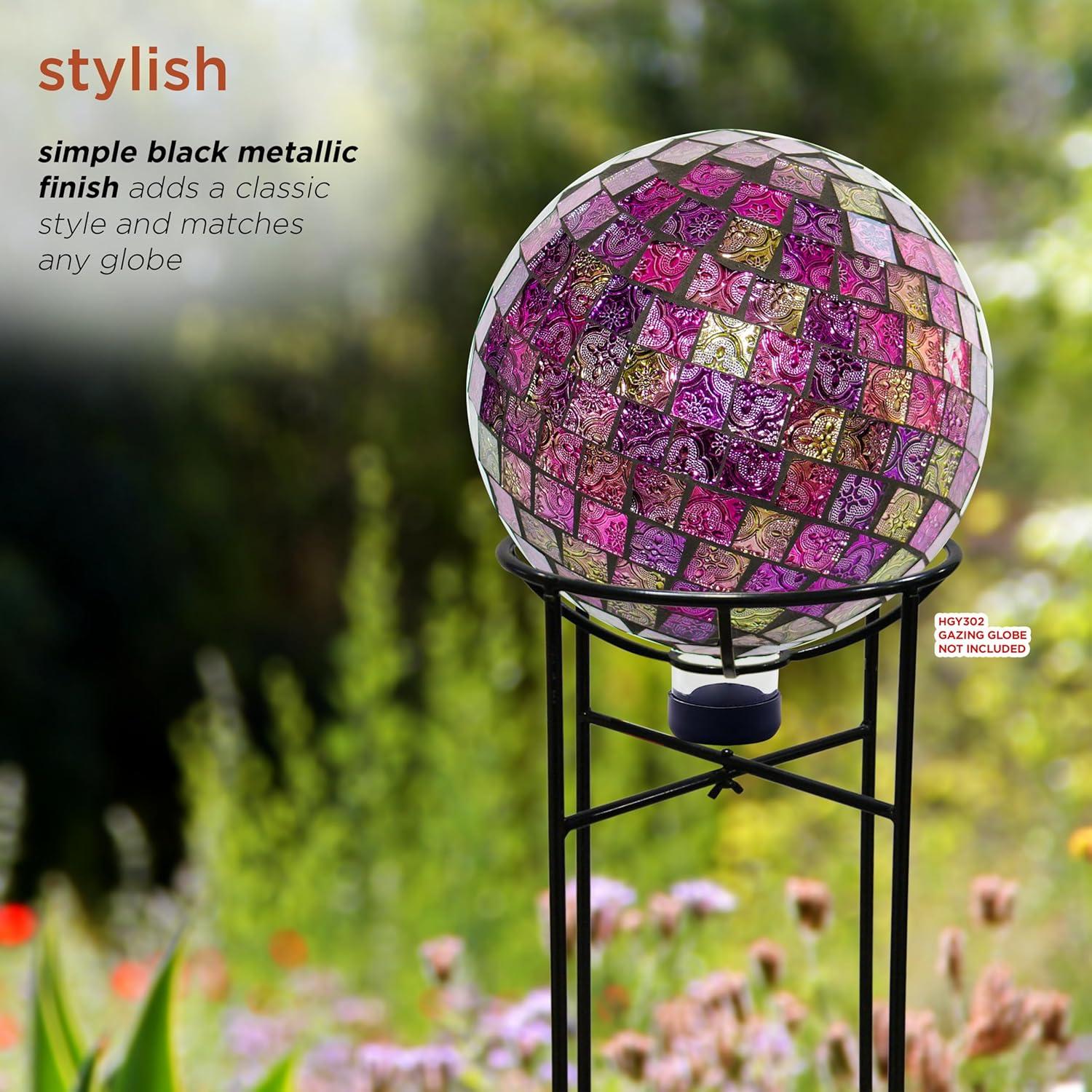 24" Metal Gazing Globe Stand - Alpine Corporation: Pedestal Display for Outdoor Decor, Black Finish