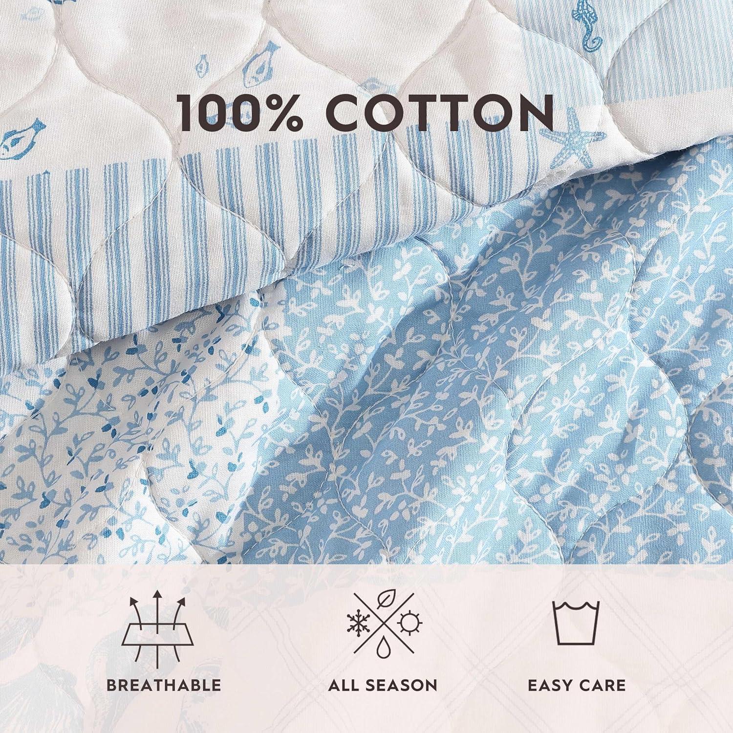 Laura Ashley Morning Glory Laura Ashley Coastal Patchwork Cotton Blue Quilt Set