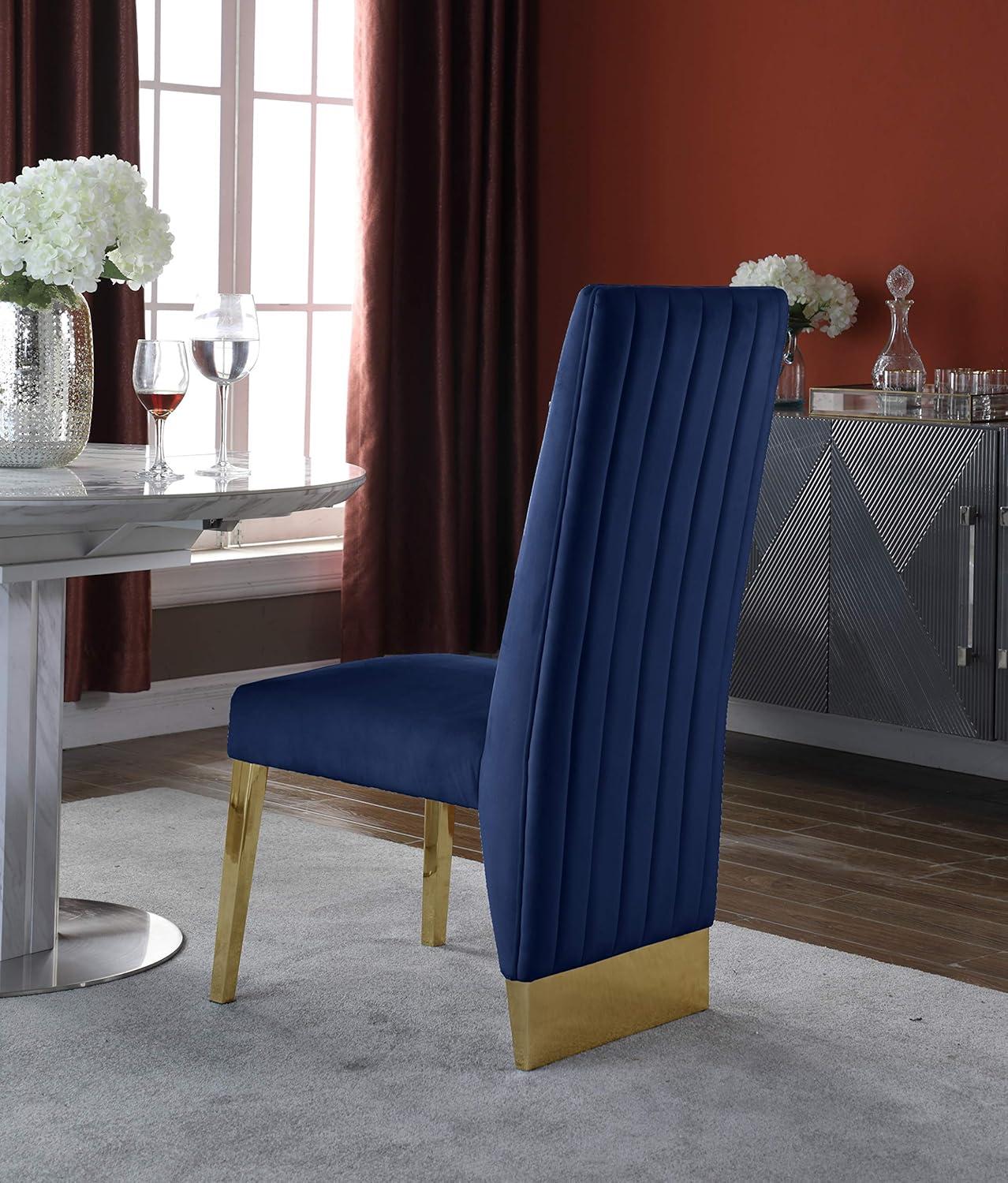 High Blue Velvet Upholstered Wood Side Chair