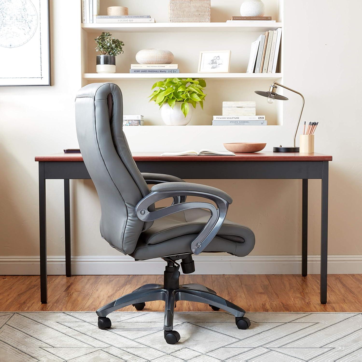 Ergonomic Swivel Executive Chair in Gray LeatherPlus with Metal Base