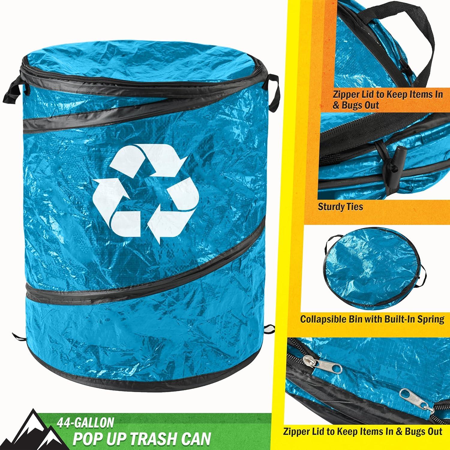 wakeman Wakeman Collapsible Pop Up Trash Can with Zippered Lid - Recycle Bin for Camping or Parties