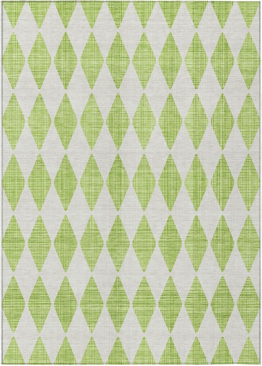 Lime Diamond Pattern 9' x 12' Synthetic Washable Rug