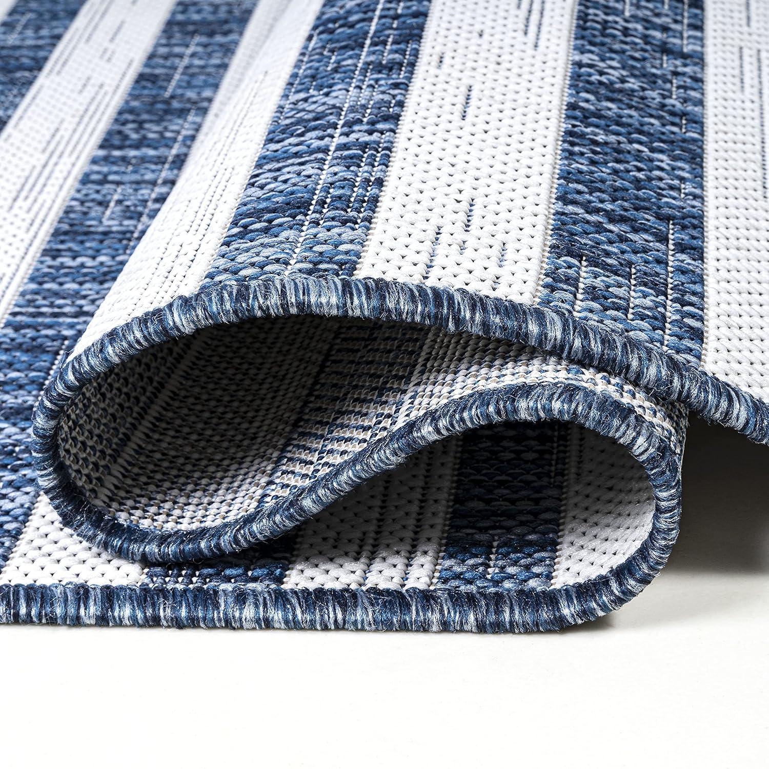 2'x8' Sukie Modern Offset Stripe Indoor/Outdoor Runner Rug, Blue/Ivory - JONATHAN Y