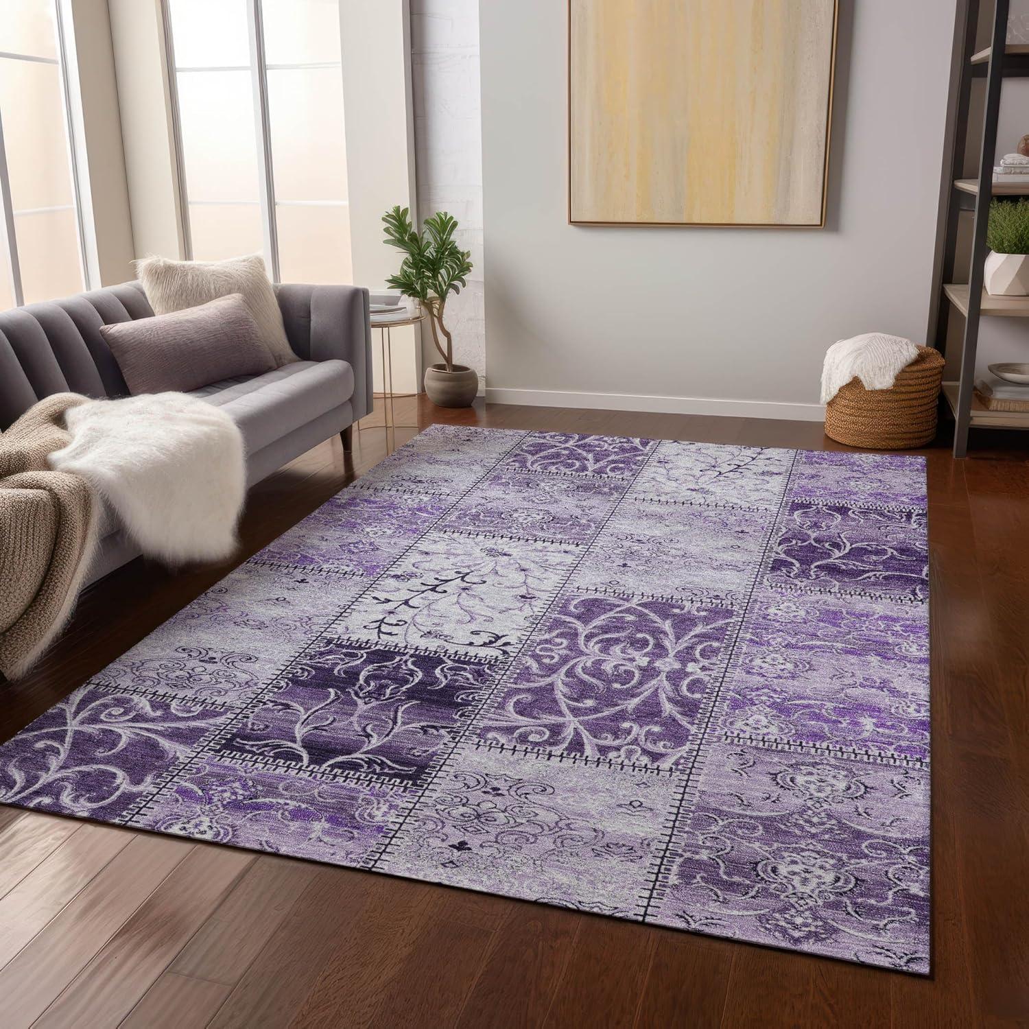 Addison Purple Geometric 5' x 7' Synthetic Area Rug