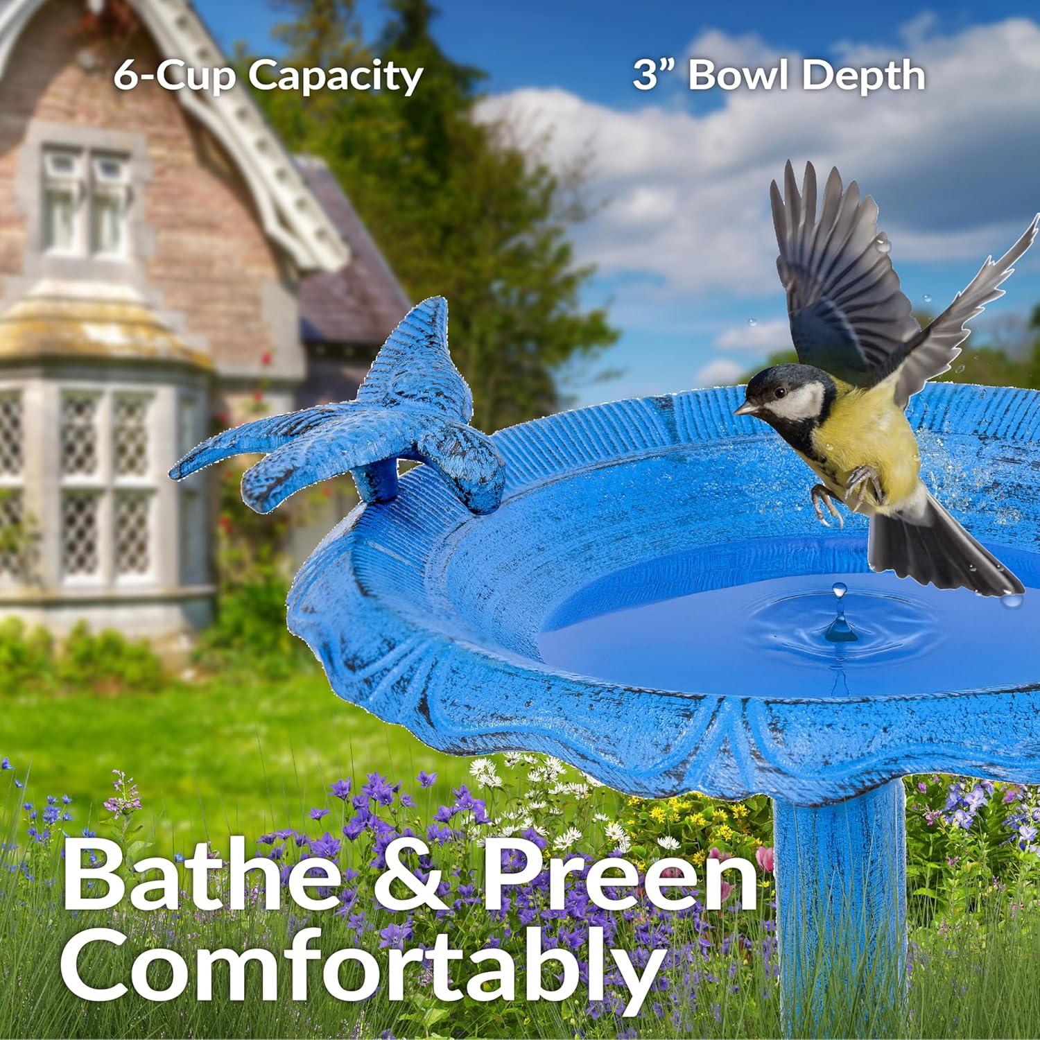 SunnyDaze Decor Garden Visitor Freestanding Cast Aluminum Outdoor Bird Bath