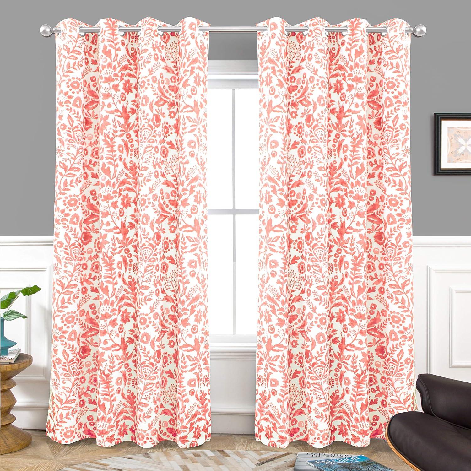 DriftAway Julia Watercolor Blackout Room Darkening Grommet Lined Thermal Insulated Energy Saving Window Curtains 2 Layers 2 Panels Each Size 96"L x 52"W Navy