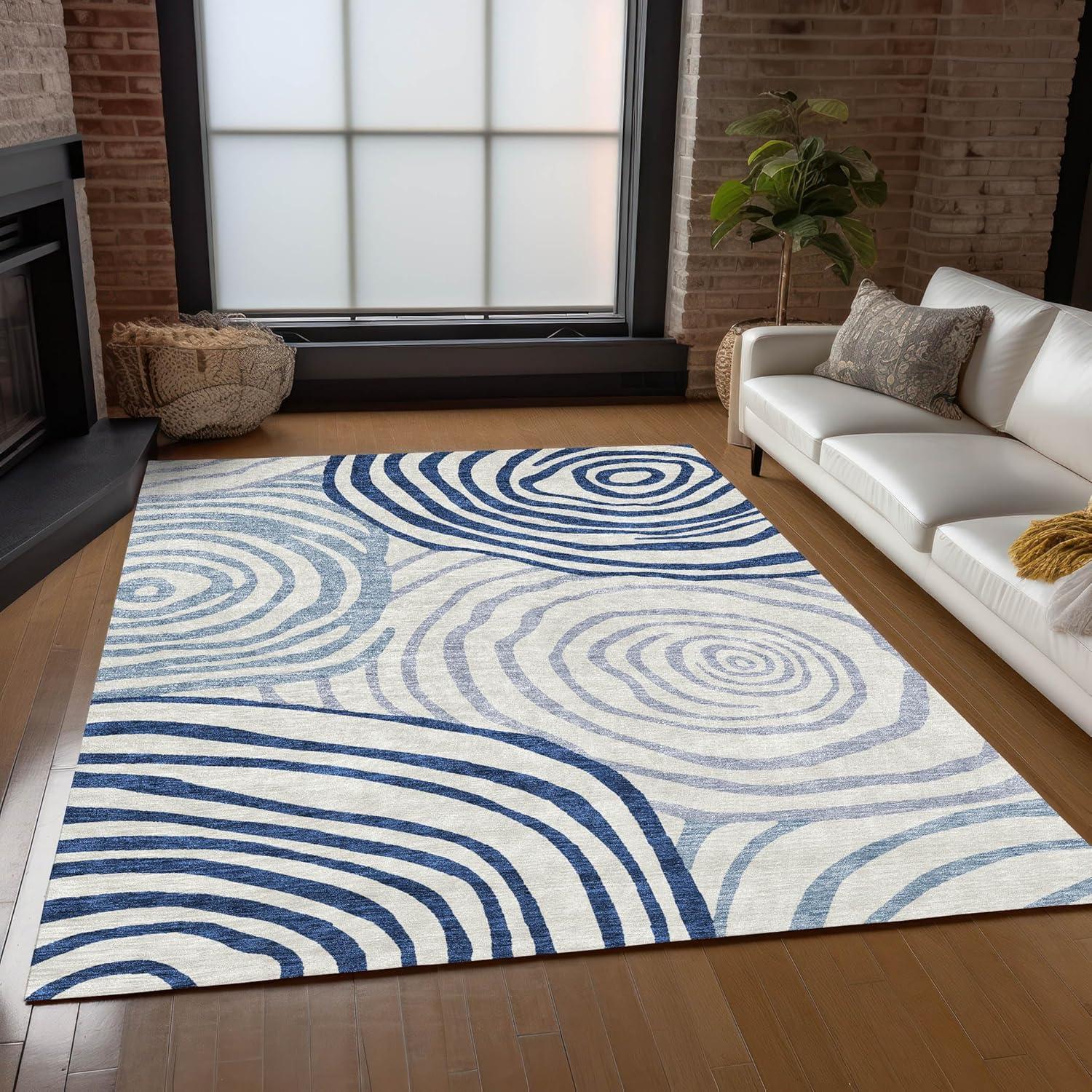 Blue and Off-White Synthetic Flat Woven 8' x 10' Rug