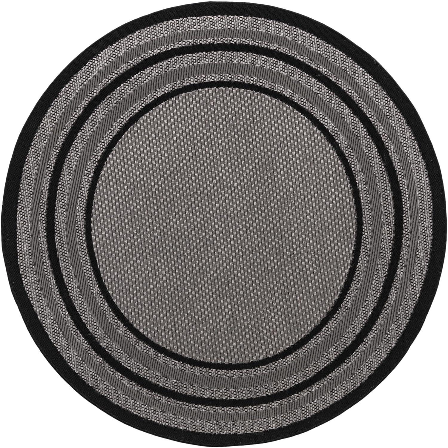 Unique Loom Outdoor Border Collection Area Rug - Multi Border (6' Round Gray/Black)