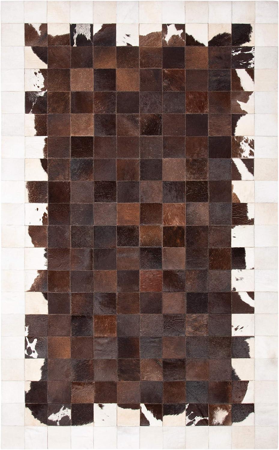 Handmade Ivory Geometric Cowhide 4' x 6' Area Rug