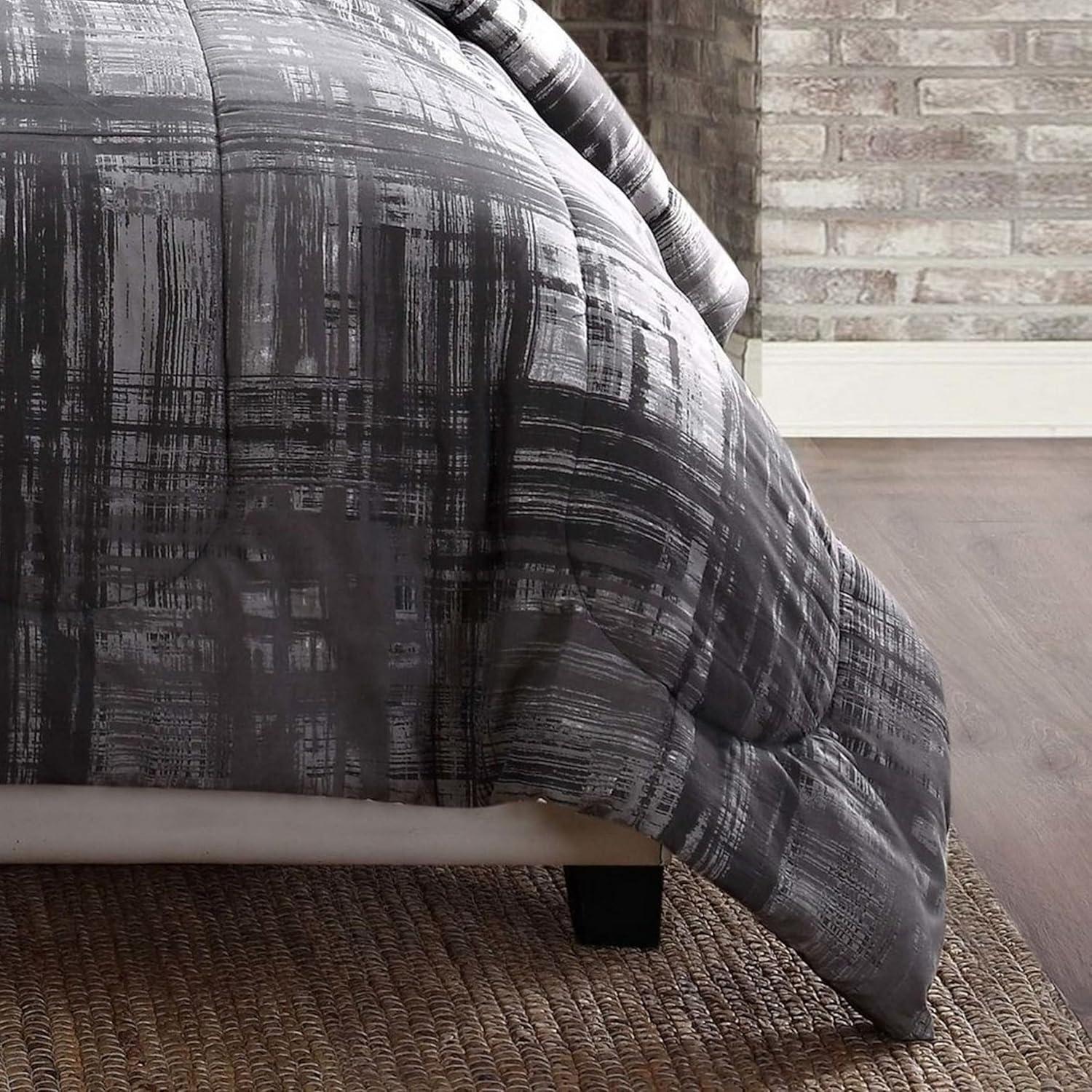 Style 212 Camden Plaid King Comforter Set 3-Piece Gray/White Abstract Bedding Sets, King