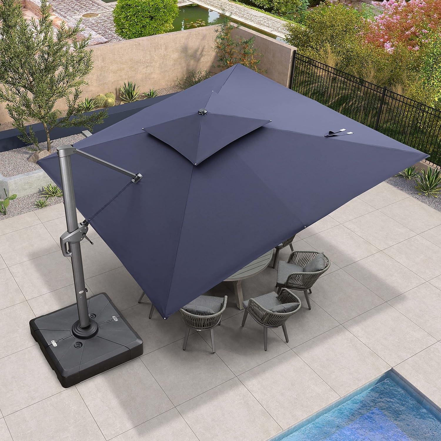 Navy Blue 12FT Cantilever Patio Umbrella with 360° Rotation and Tilt