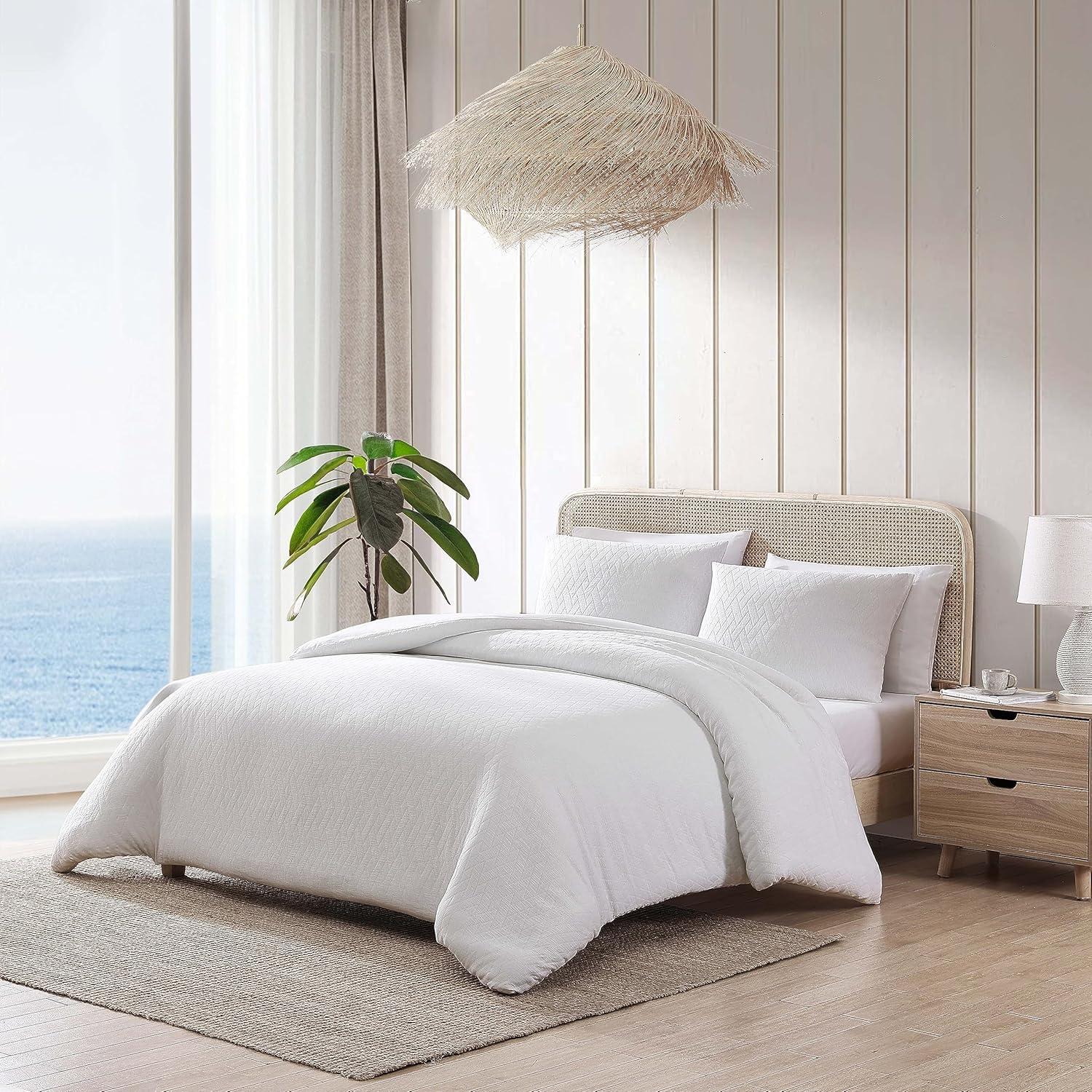 Tommy Bahama Wicker Solid White Duvet Cover Set