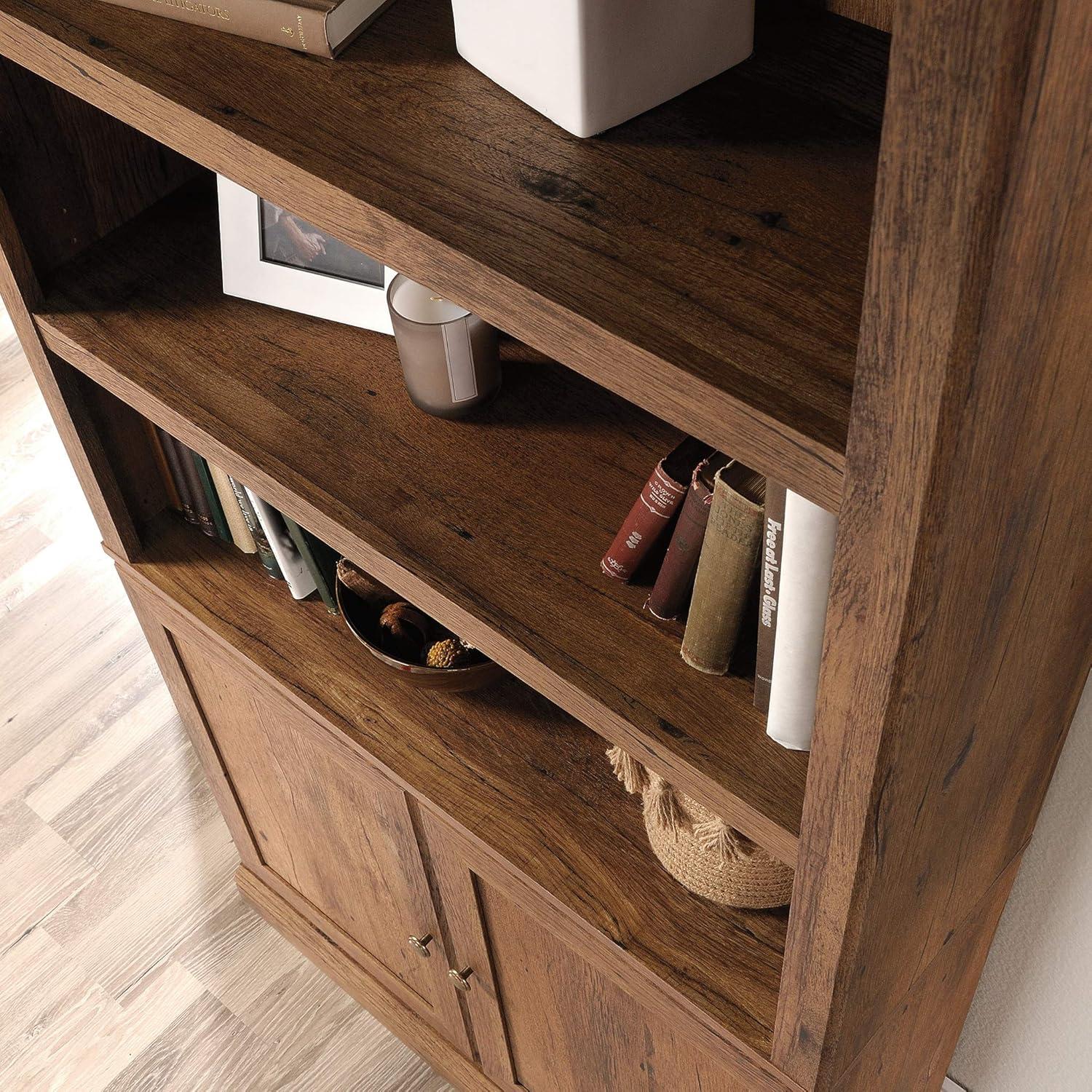 70" 5 Shelf Bookcase with Doors Vintage Brown - Sauder: Hidden Storage, Library Style