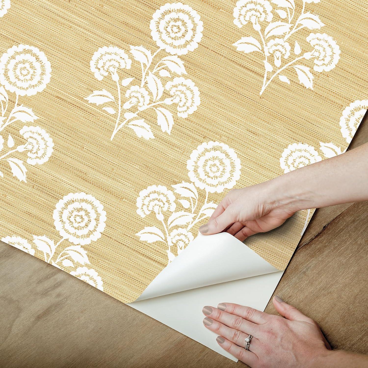 Brewster Flourish Block Print Wheat Faux Grasscloth Peel and Stick 1pc Wallpaper