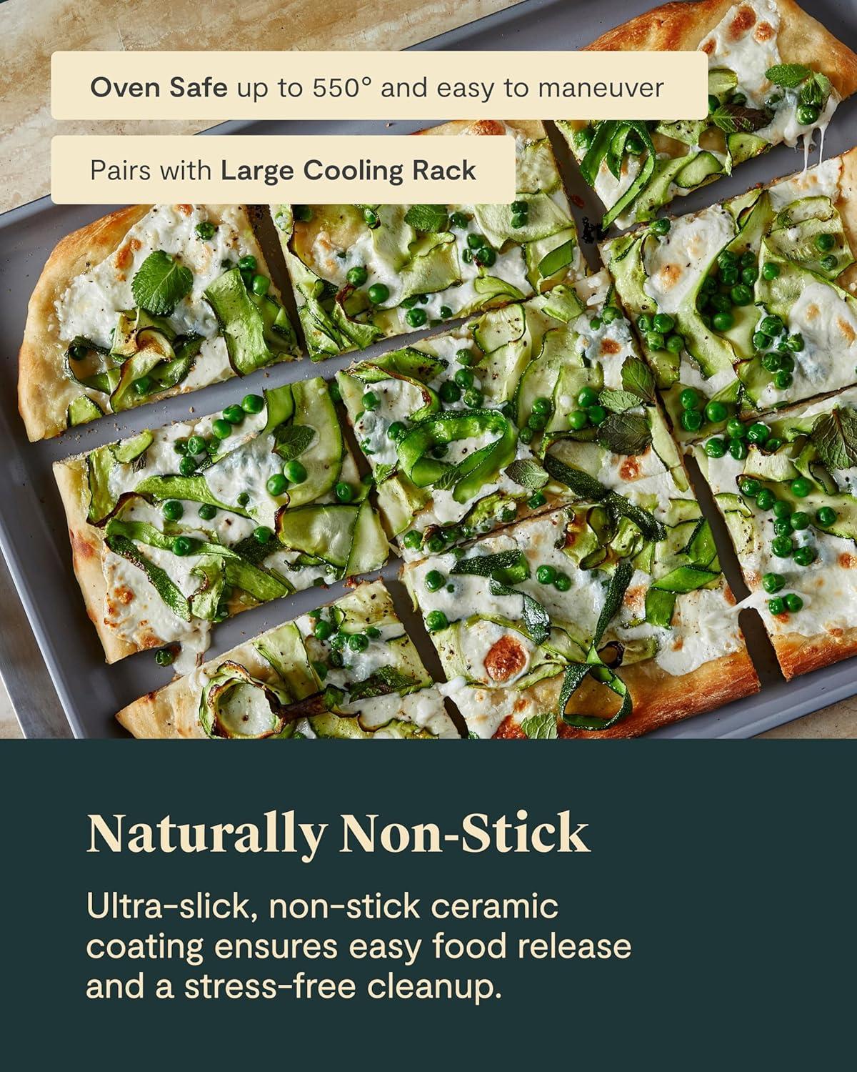 Caraway Non-Stick Ceramic Large Baking Sheet Navy: Aluminized Steel, Rectangle, Hand Wash, Cookie Sheet, 1 Year Warranty