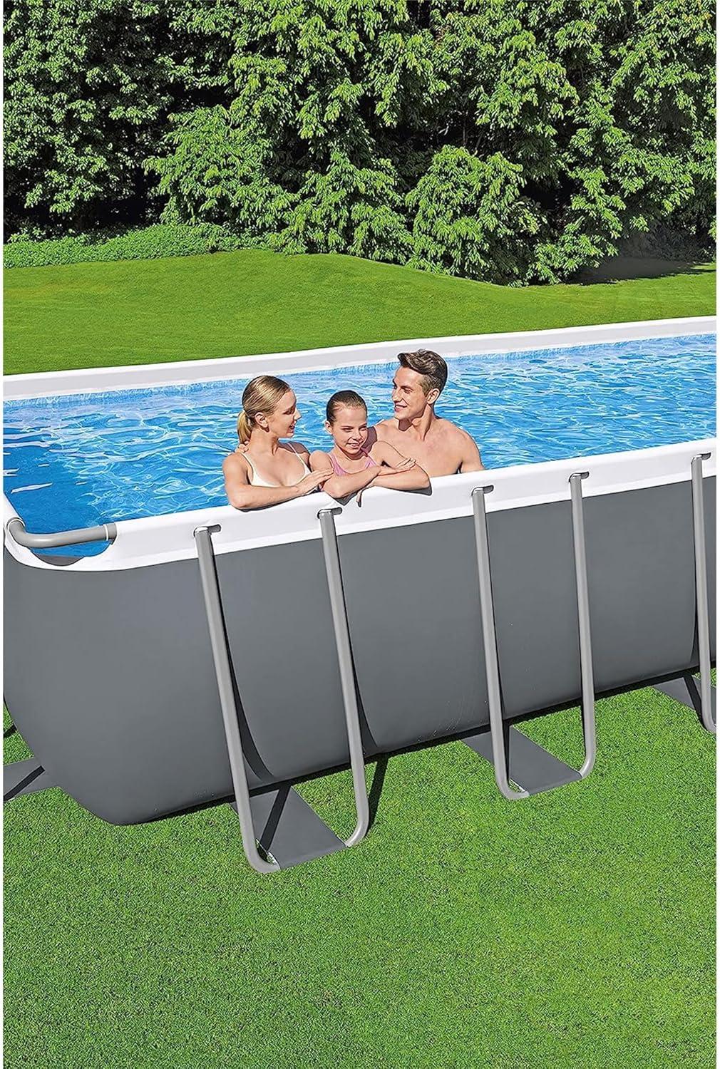 31 ft Gray Rectangular Metal Frame Above Ground Pool Set with Pump and Ladder