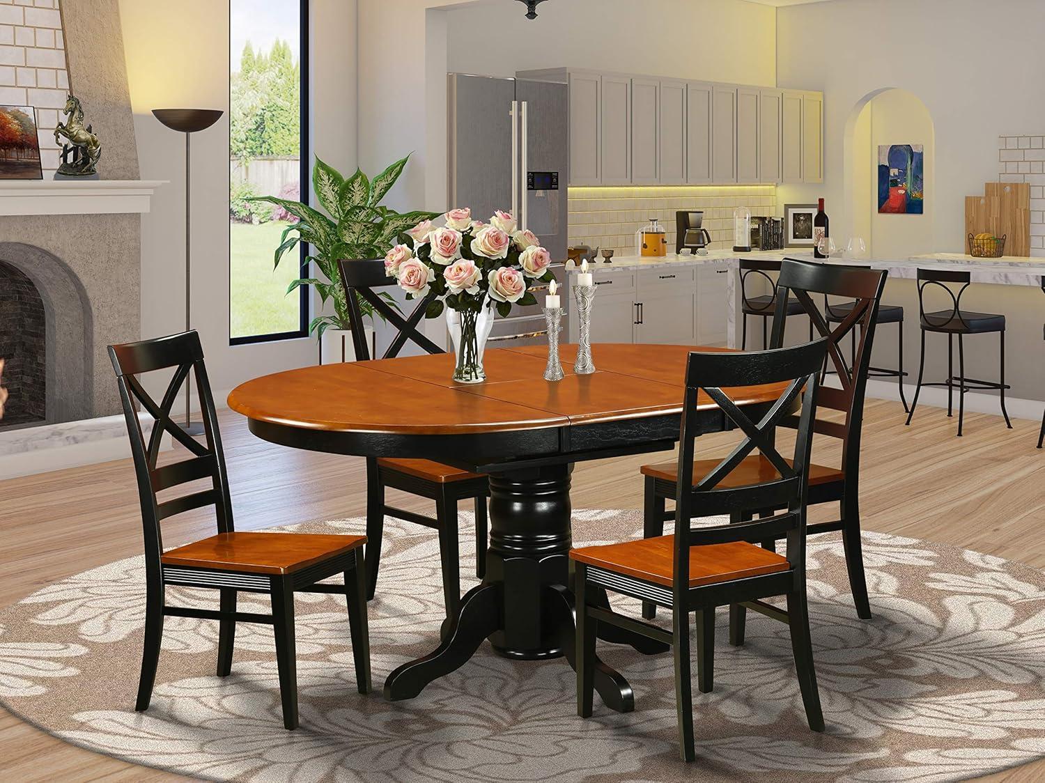 Black and Cherry Oval Dining Table Set with 4 Chairs