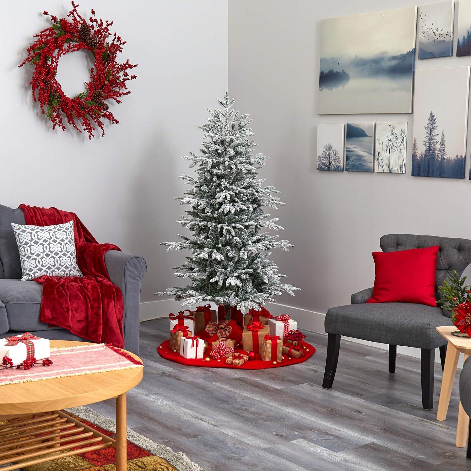 Nearly Natural 5.5’ Flocked Manchester Spruce Prelit LED Artificial Christmas Tree