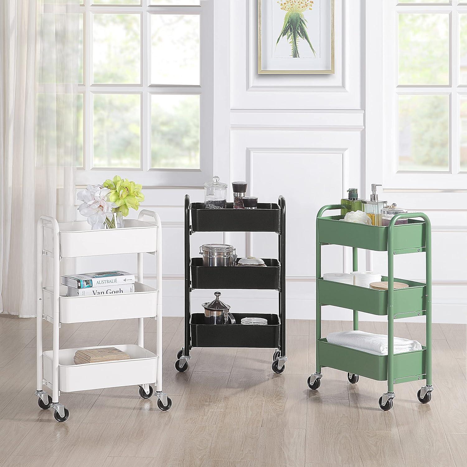 SunnyPoint 3-Tier Compact Rolling Metal Utility Cart Kitchen With Caster Wheels, TURQ