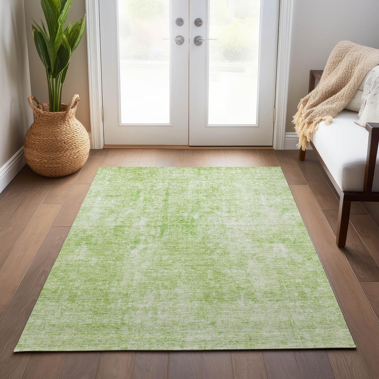 Aloe Green Abstract Synthetic 3' x 5' Indoor Outdoor Rug