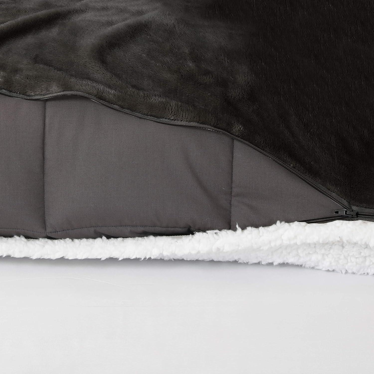 Charcoal and Ivory Reversible Sherpa 15lb Weighted Blanket