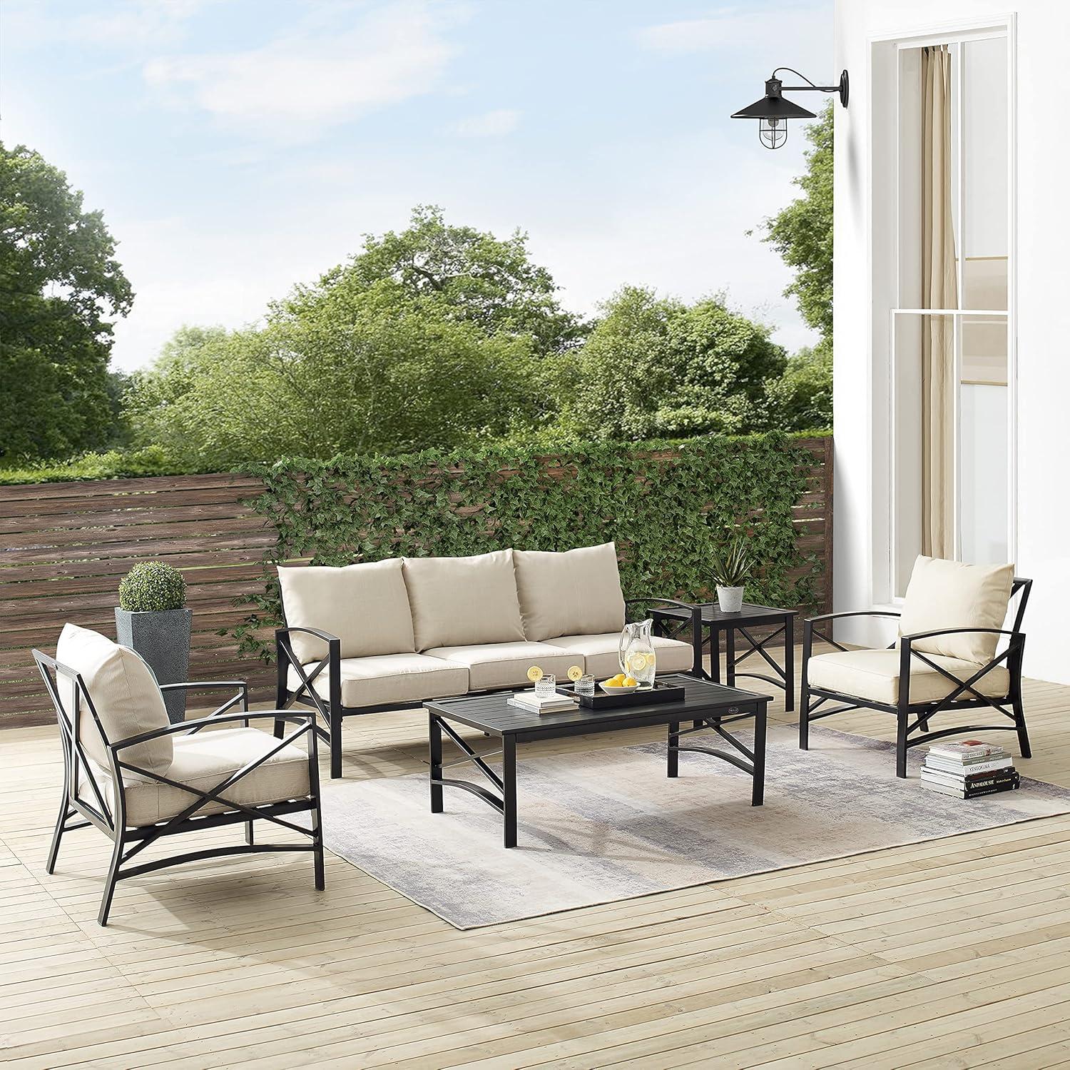 Kaplan 5pc Outdoor Sofa Set - Oatmeal - Crosley: Steel Frame, Transitional Design, Patio Lounge Furniture