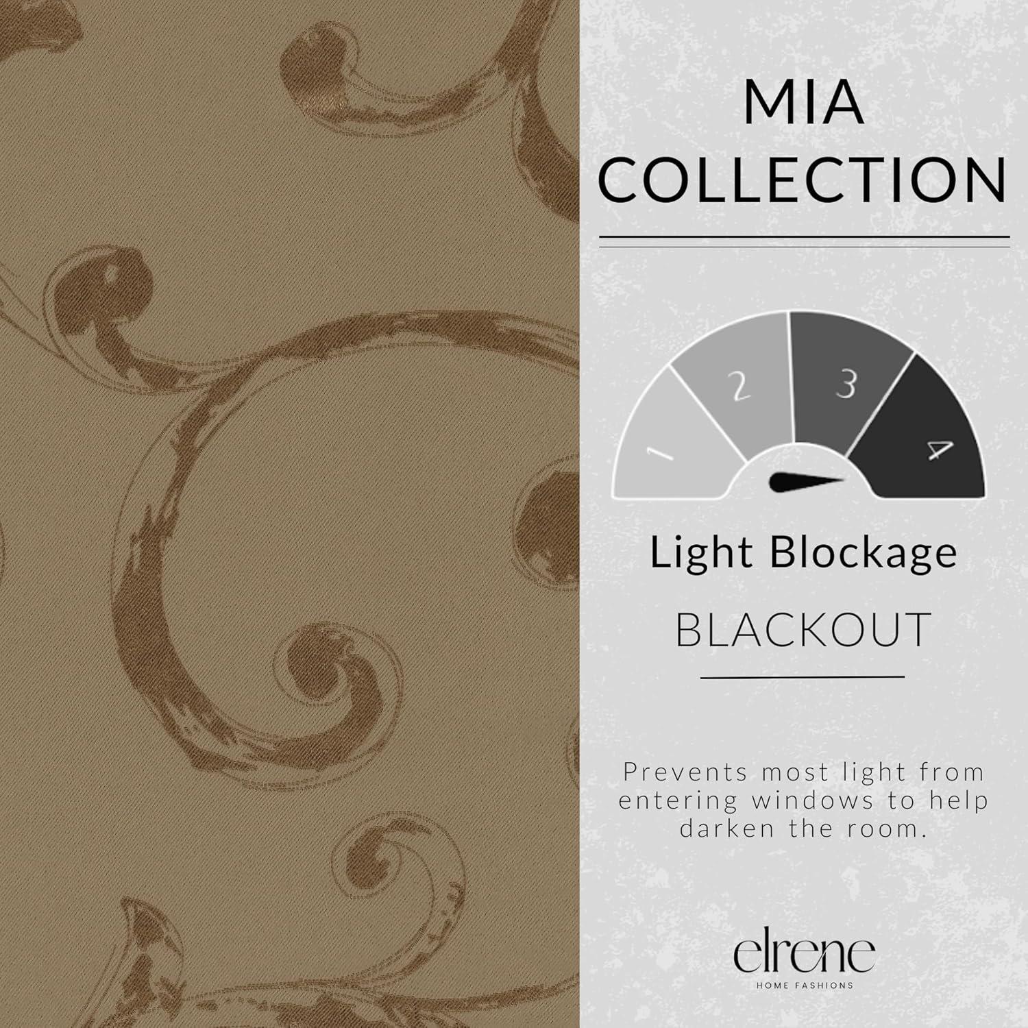 Mia Jacquard Scroll Blackout Window Curtain Panel - 52" x 95" - Taupe - Elrene Home Fashions