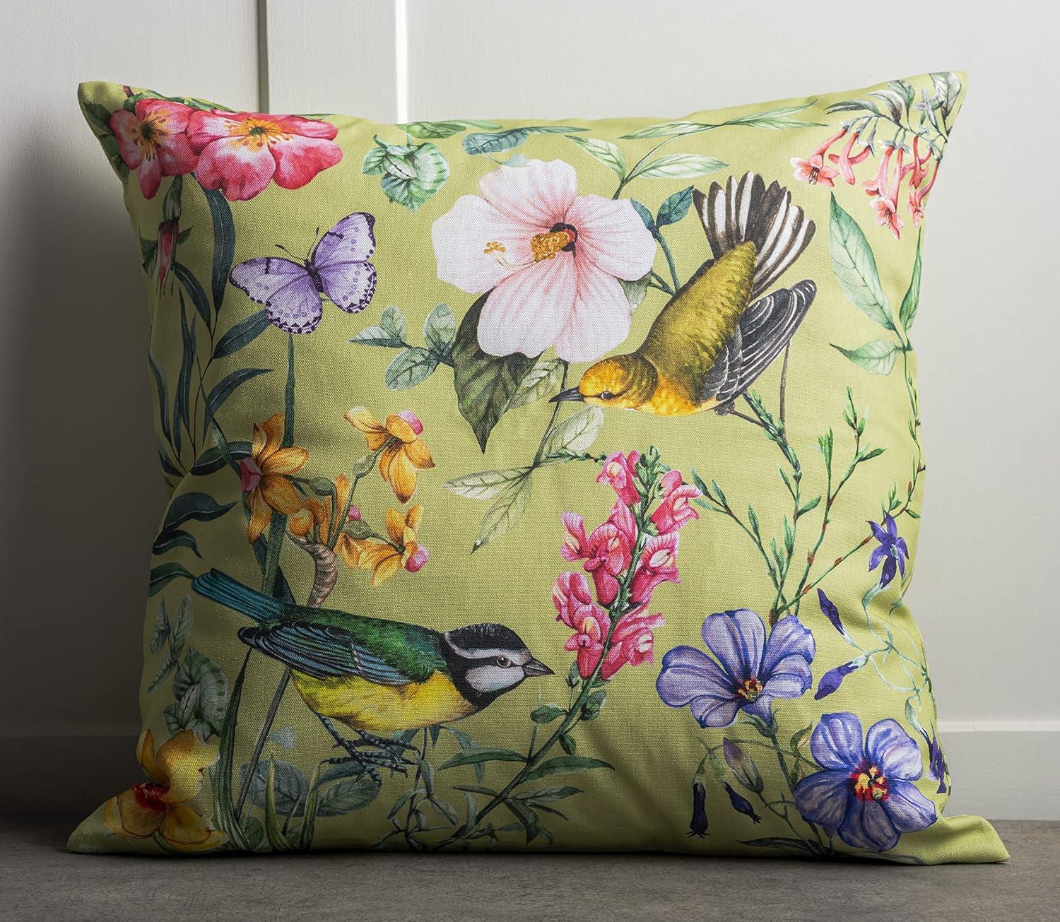 Maison d' Hermine Decorative Pillow Covers 18 x 18 Inch Square 100% Cotton Throw Pillow Covers with Invisible Zipper for Living Room Couch, Chair, Sofas, Bedroom, Home (Hesperides - Oiseaux)