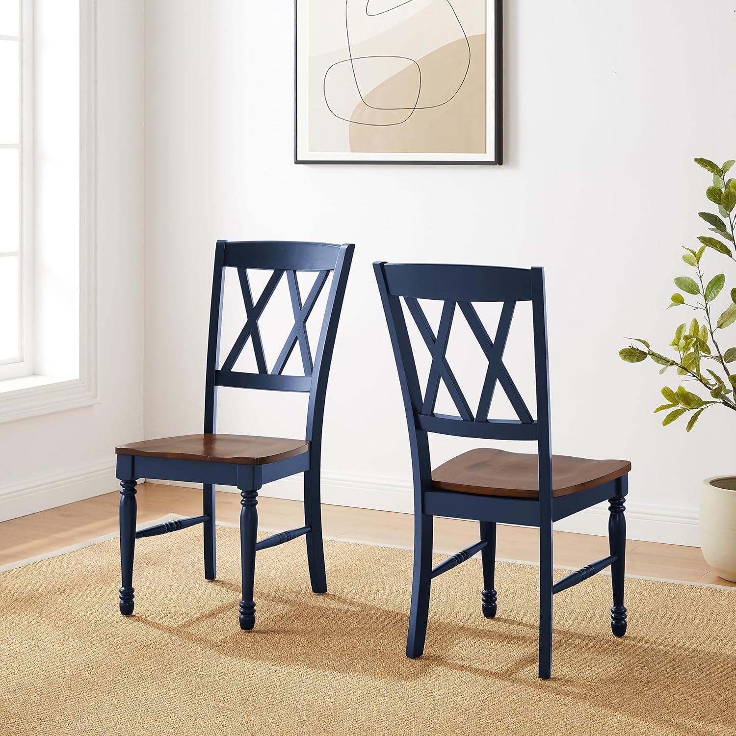 Crosley Shelby 2pc Dining Chair Set Navy: Rubberwood Frame, Armless Design, Traditional Farmhouse Style