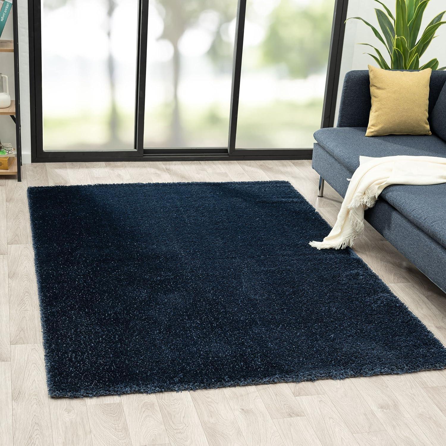 Navy Rectangular 6' x 9' Shag Synthetic Area Rug