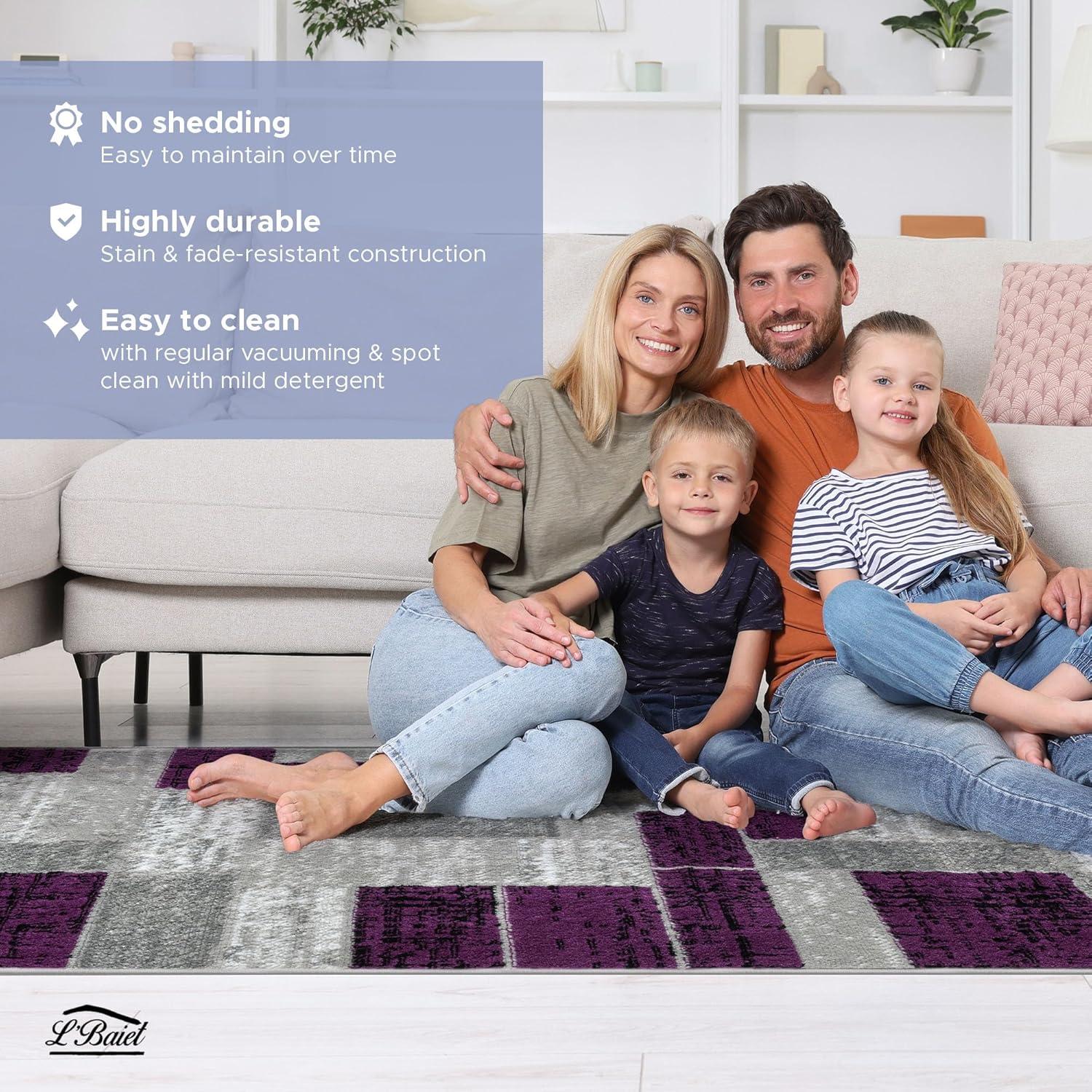 Alfombra Rectangular Geométrica Púrpura Verena de 5' x 7' para Entrada, Sala de Estar, Comedor, etc.