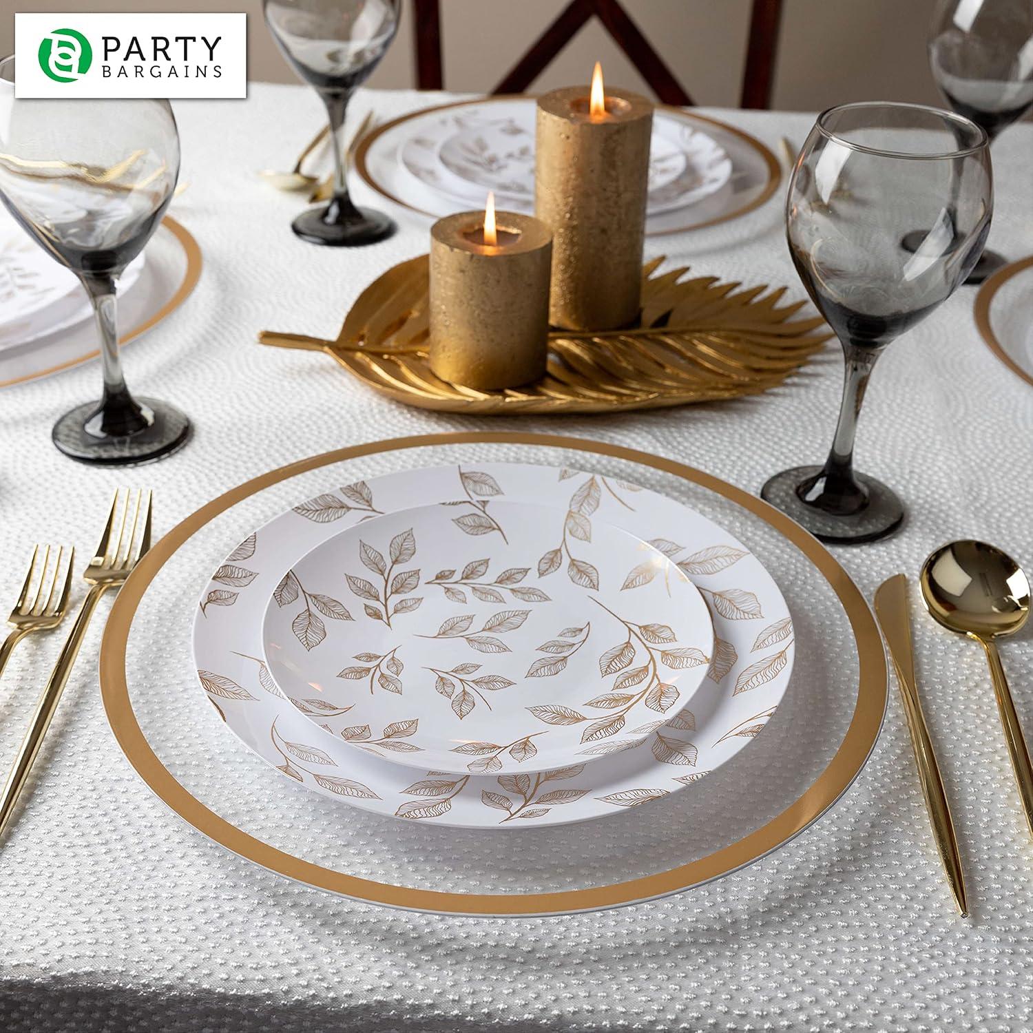 PARTY BARGAINS 13-Inch Charger Plates - 4 Pack, Clear Gold Rim, Heavy-Duty Disposable Chargers for Elegant Dining - Ideal for Weddings and Formal Events