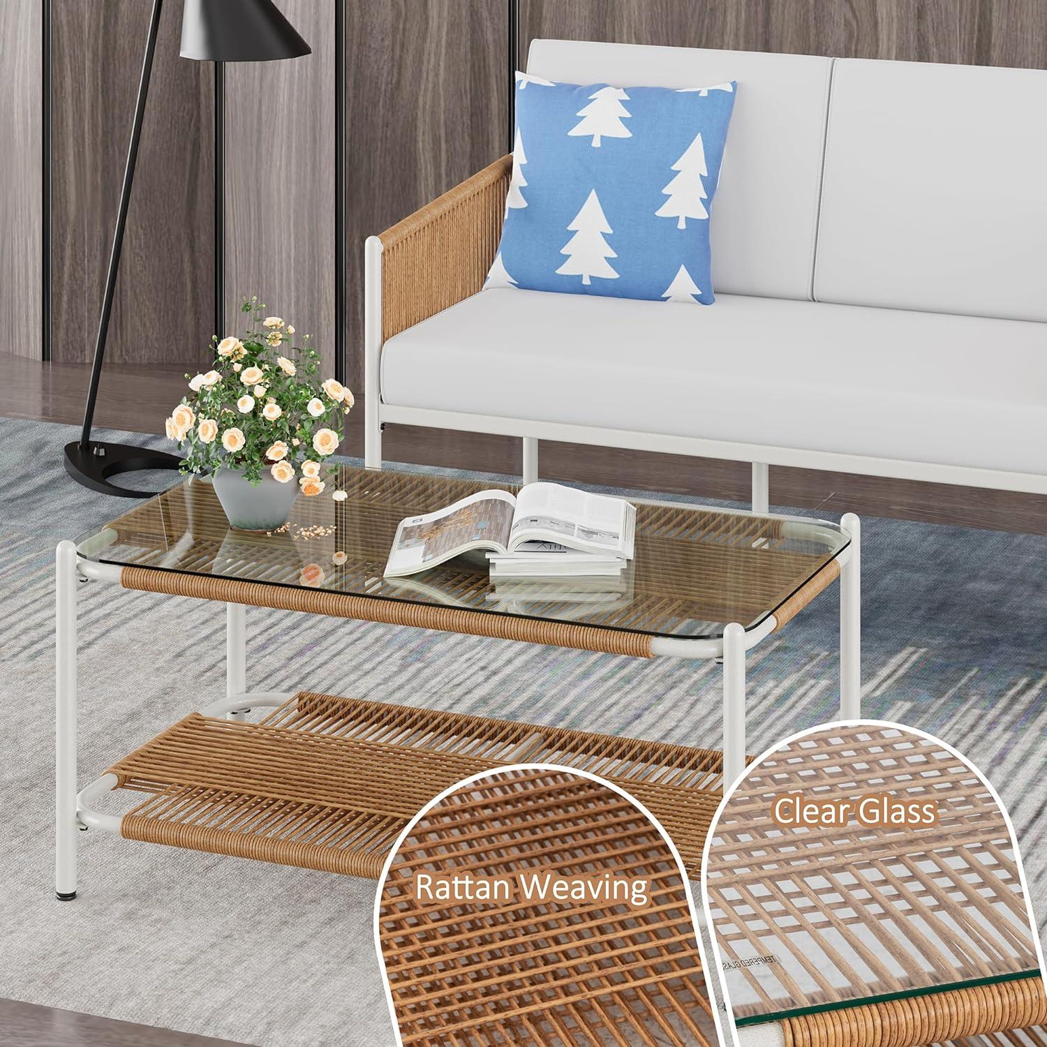 Modern White and Rattan 2-Piece Patio Furniture Set